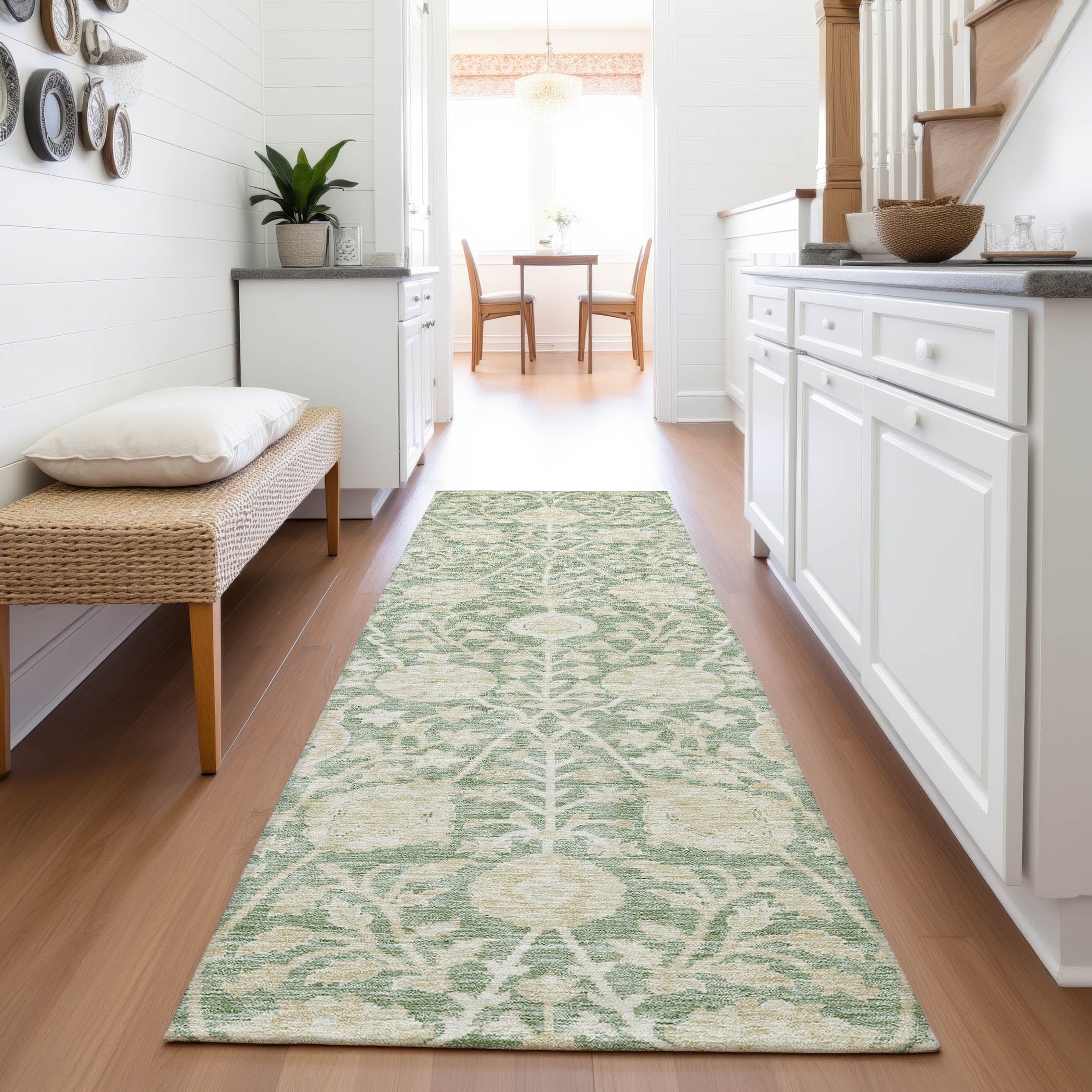 Budapest Machine Washable Transitional Aloe Green Rug 2'3" x 7'6" #shape_Runner