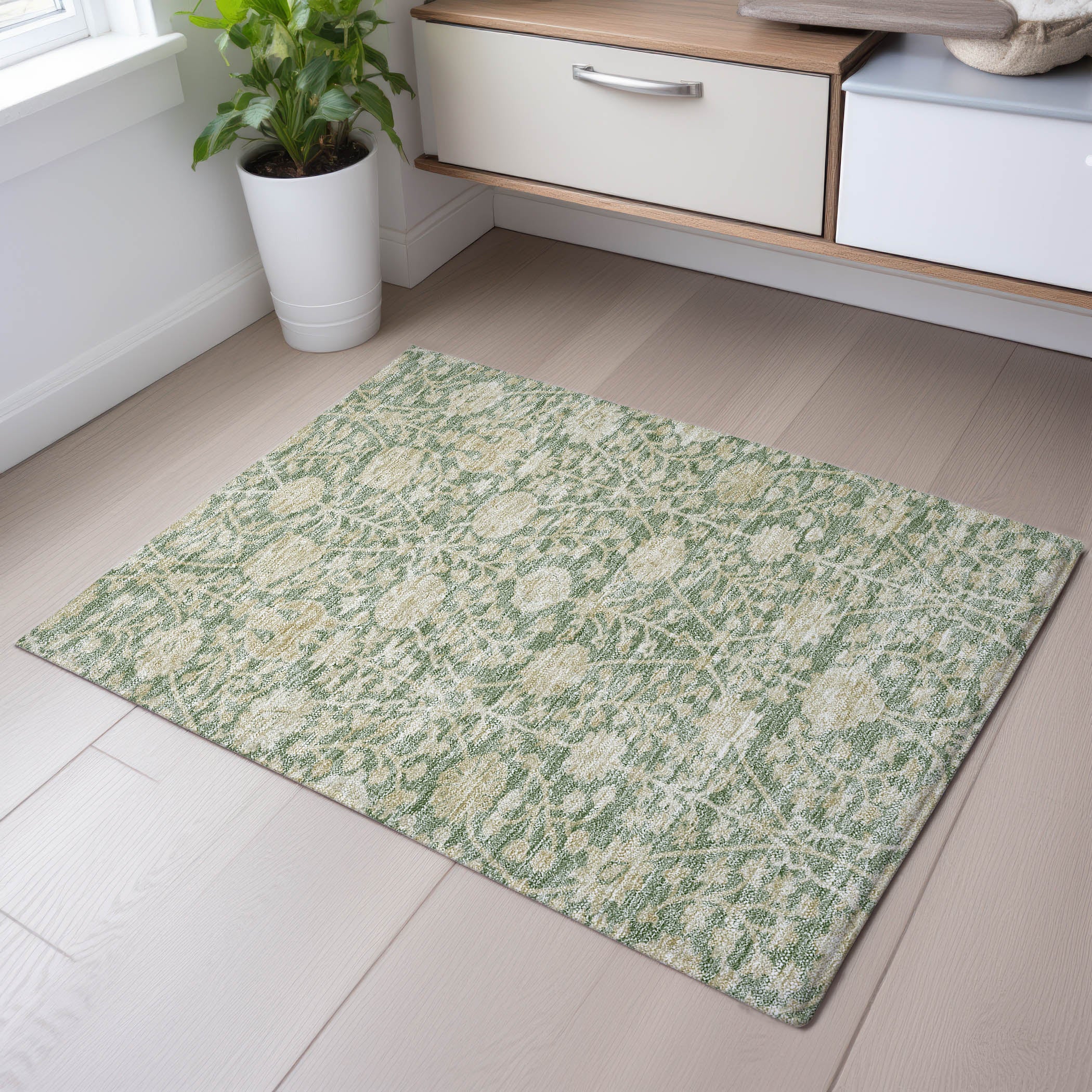 Budapest Machine Washable Transitional Aloe Green Rug 1'8" x 2'6" #shape_Rectangle