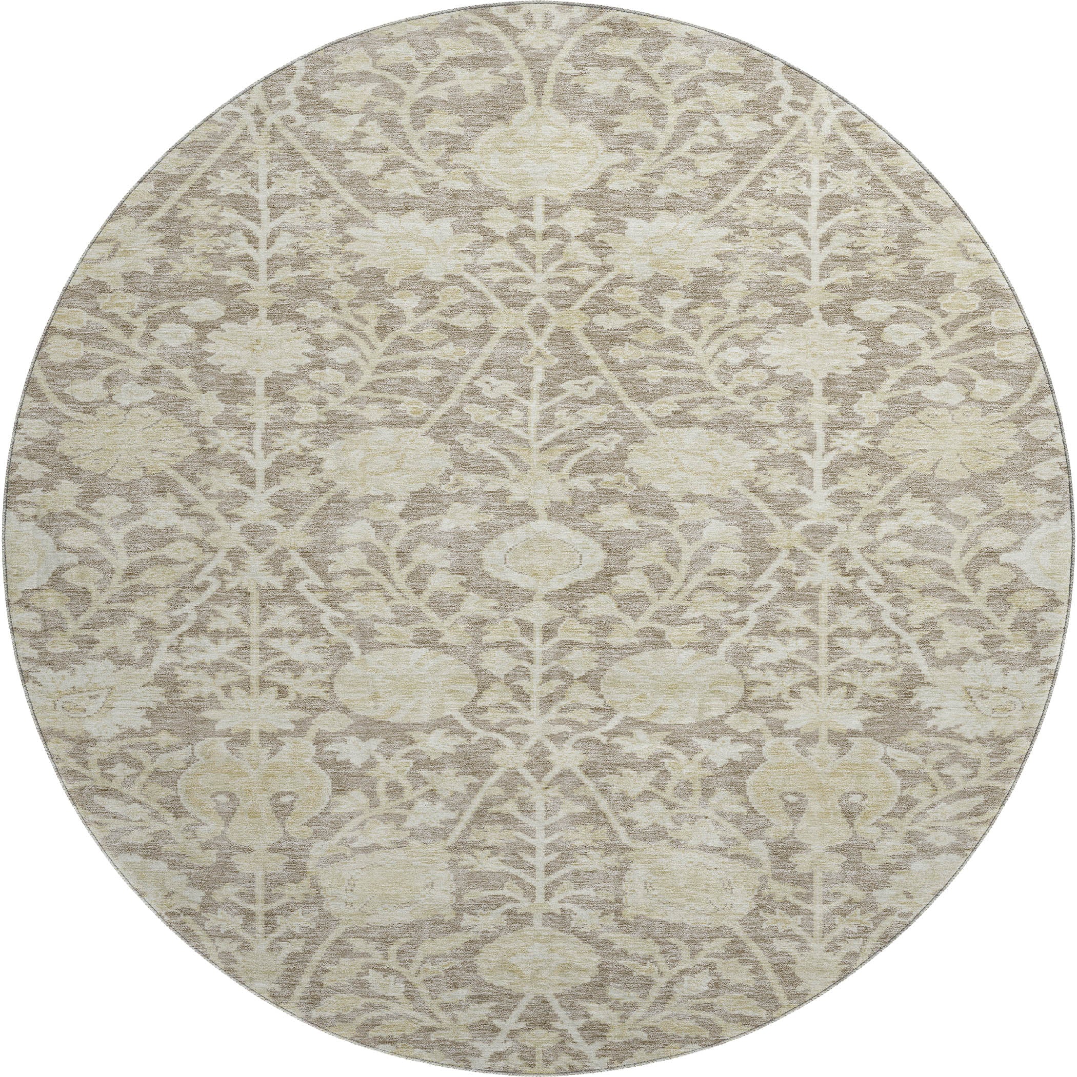 Budapest Machine Washable Transitional Mocha Brown Rug 8' x 8' #shape_Round