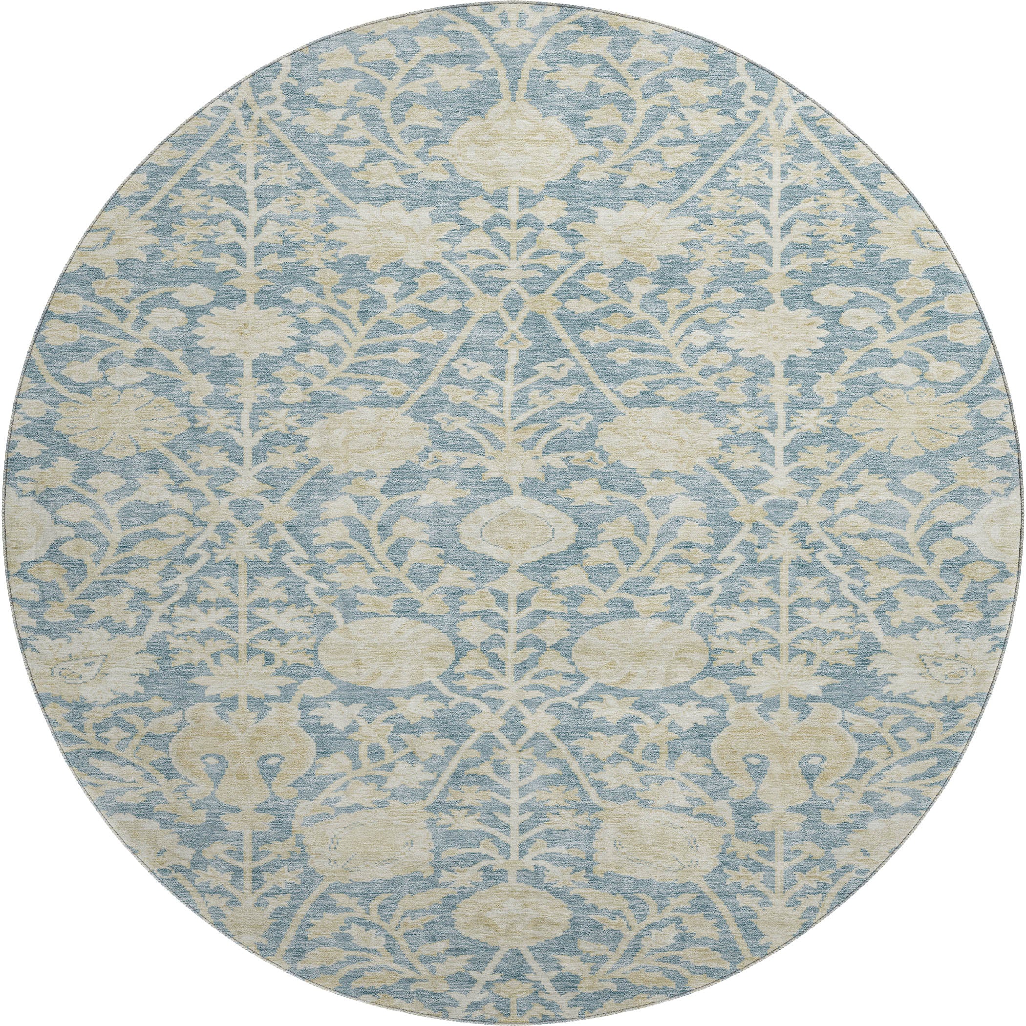 Budapest Machine Washable Transitional Sky Blue Rug 8' x 8' #shape_Round