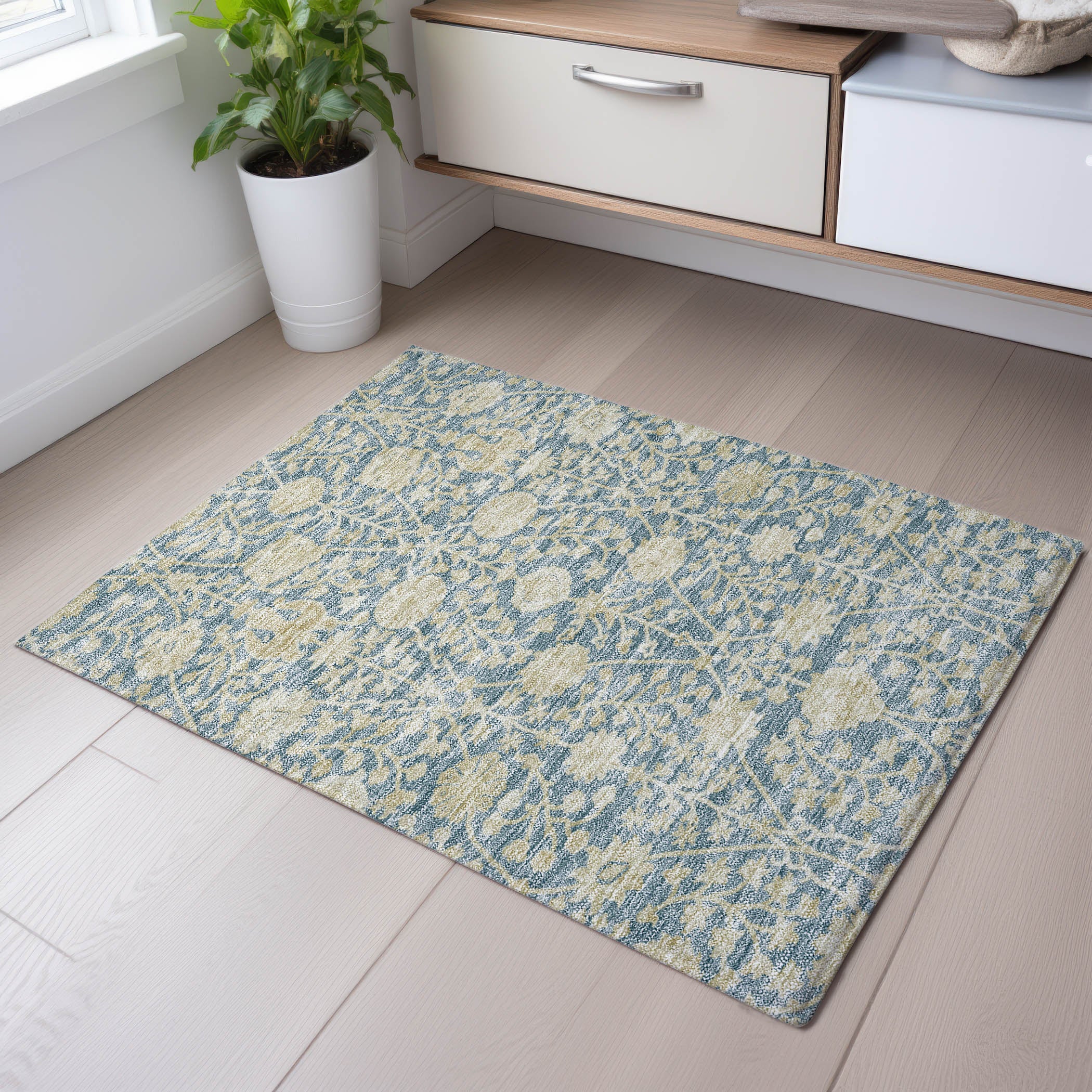 Budapest Machine Washable Transitional Sky Blue Rug 1'8" x 2'6" #shape_Rectangle