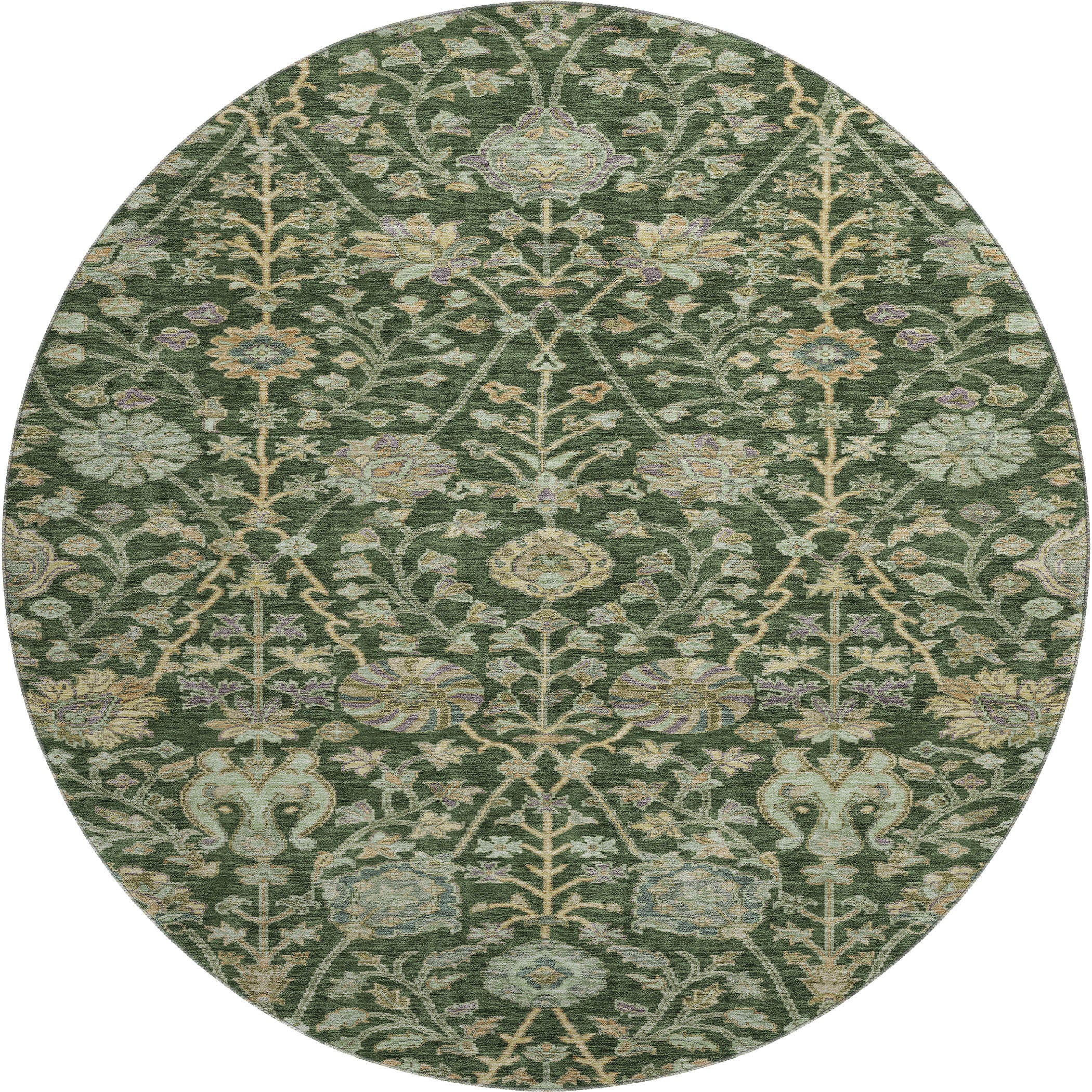 Bangkok Machine Washable Transitional Green Rug 8' x 8' #shape_Round