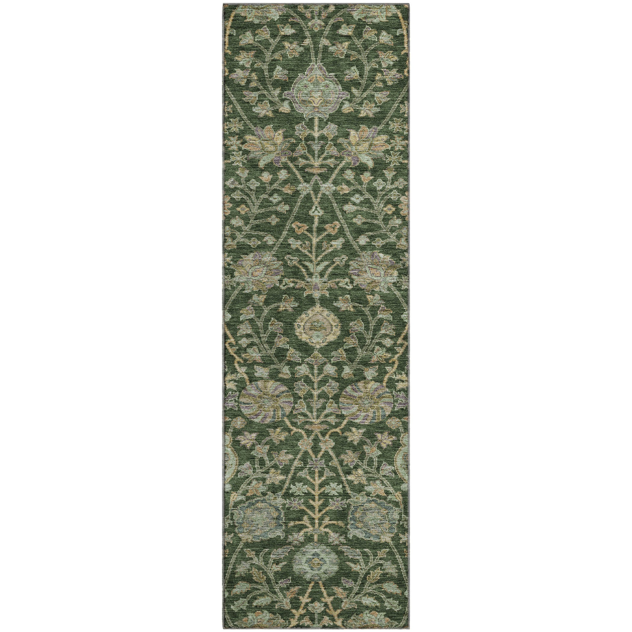 Bangkok Machine Washable Transitional Green Rug 2'3" x 7'6" #shape_Runner