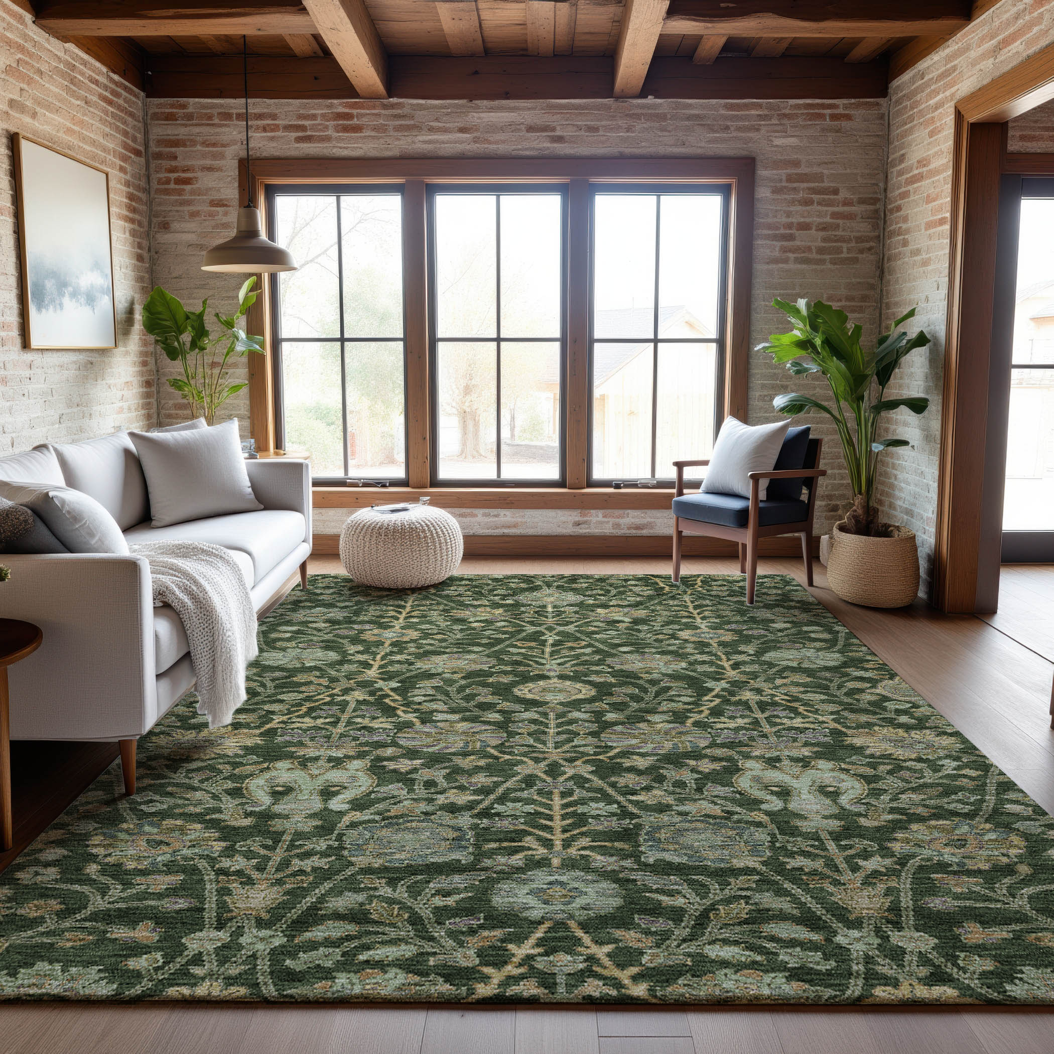 Bangkok Machine Washable Transitional Green Rug 2'6" x 3'10" #shape_Rectangle