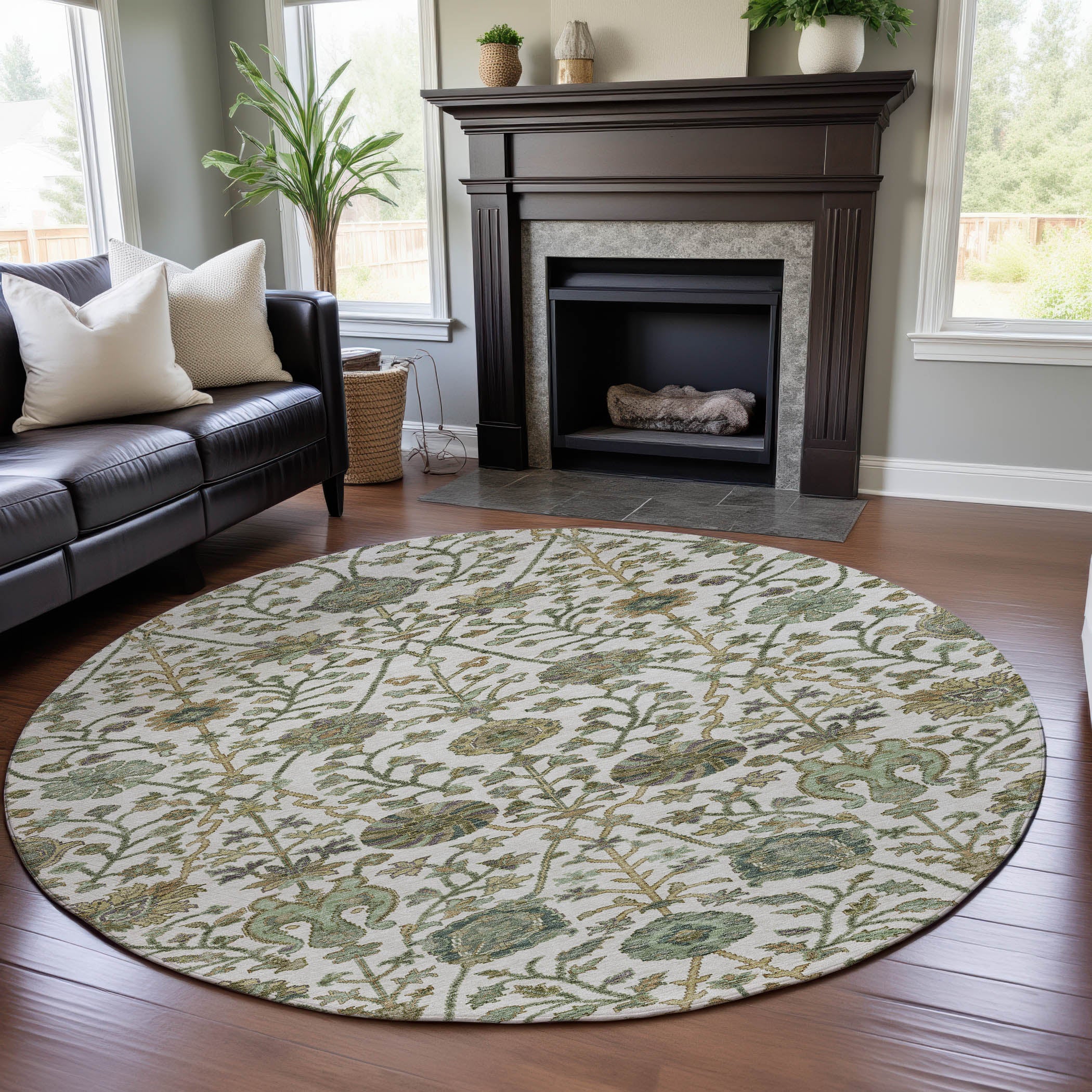 Bangkok Machine Washable Transitional Ivory Rug 8' x 8' #shape_Round