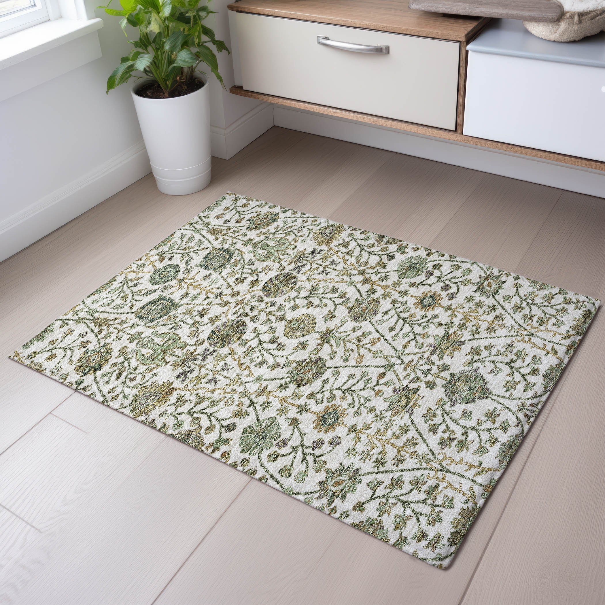 Bangkok Machine Washable Transitional Ivory Rug 1'8" x 2'6" #shape_Rectangle