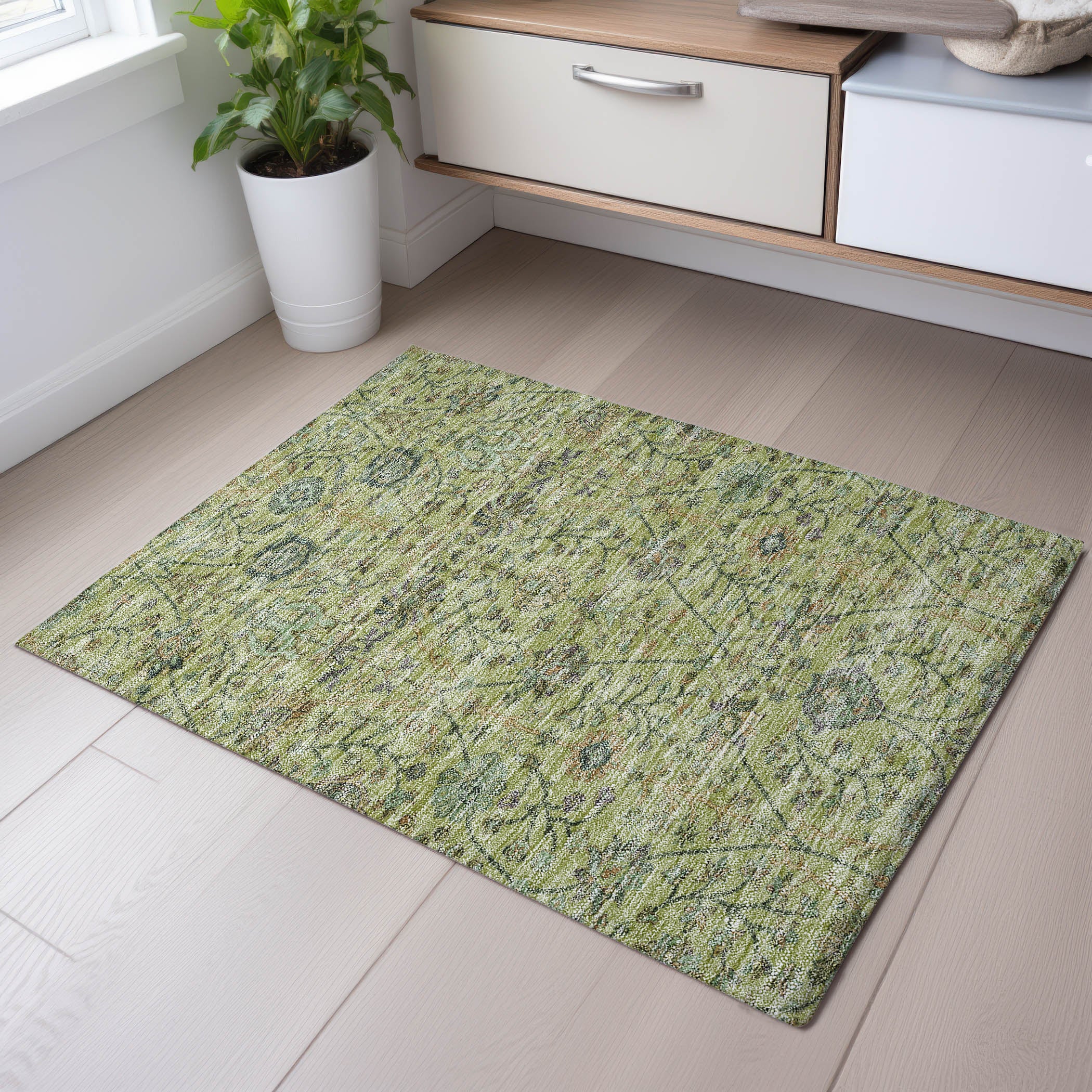 Bangkok Machine Washable Transitional Mint Green Rug 1'8" x 2'6" #shape_Rectangle