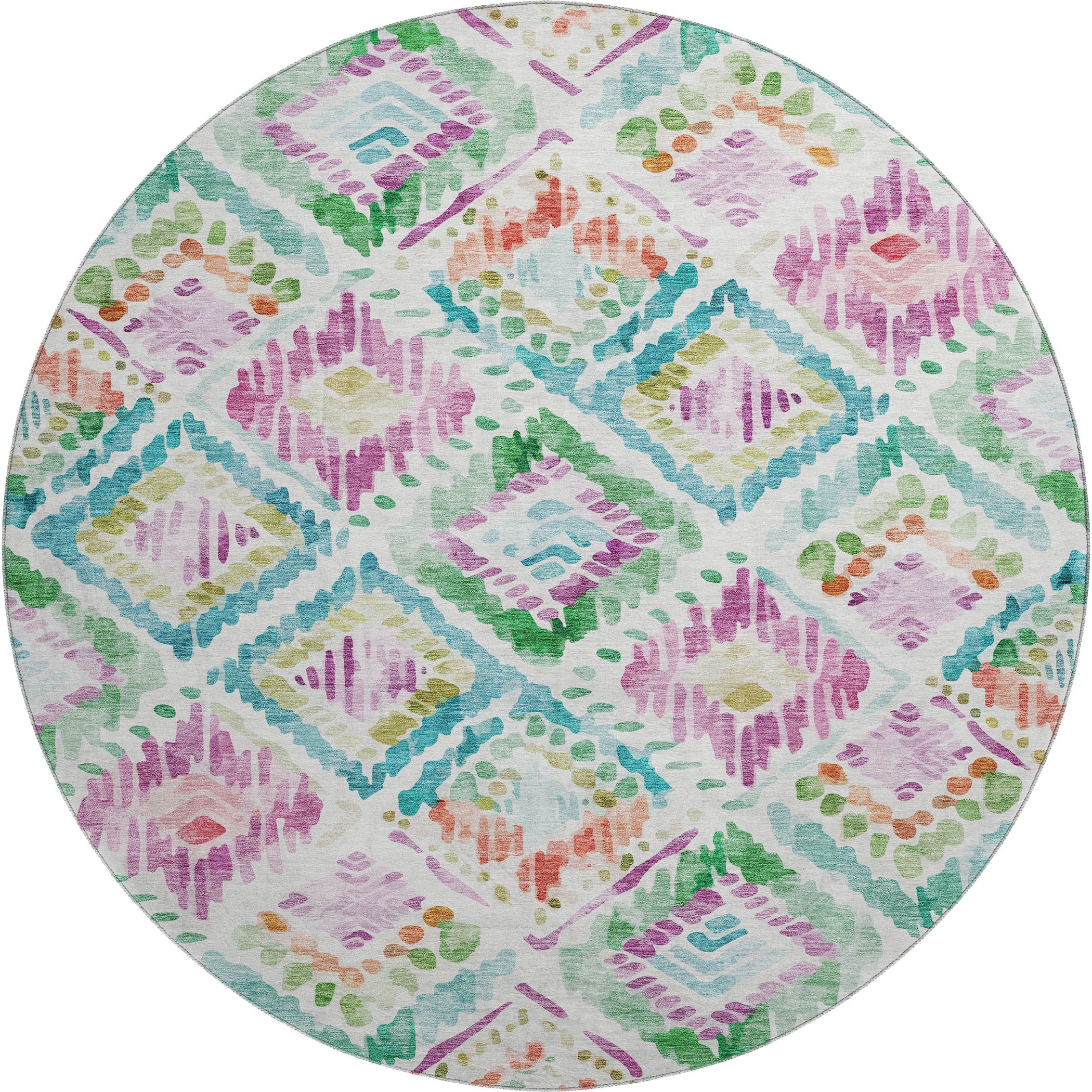 Sarajevo Machine Washable Transitional Teal Rug 8' x 8' #shape_Round