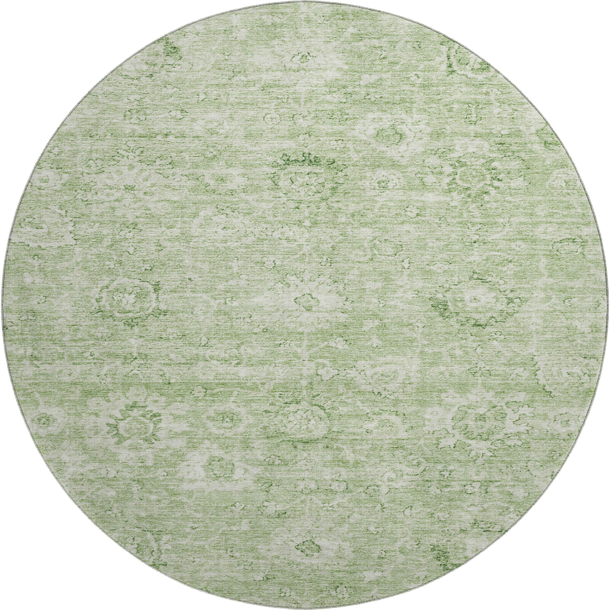 Sarajevo Machine Washable Transitional Aloe Green Rug 8' x 8' #shape_Round