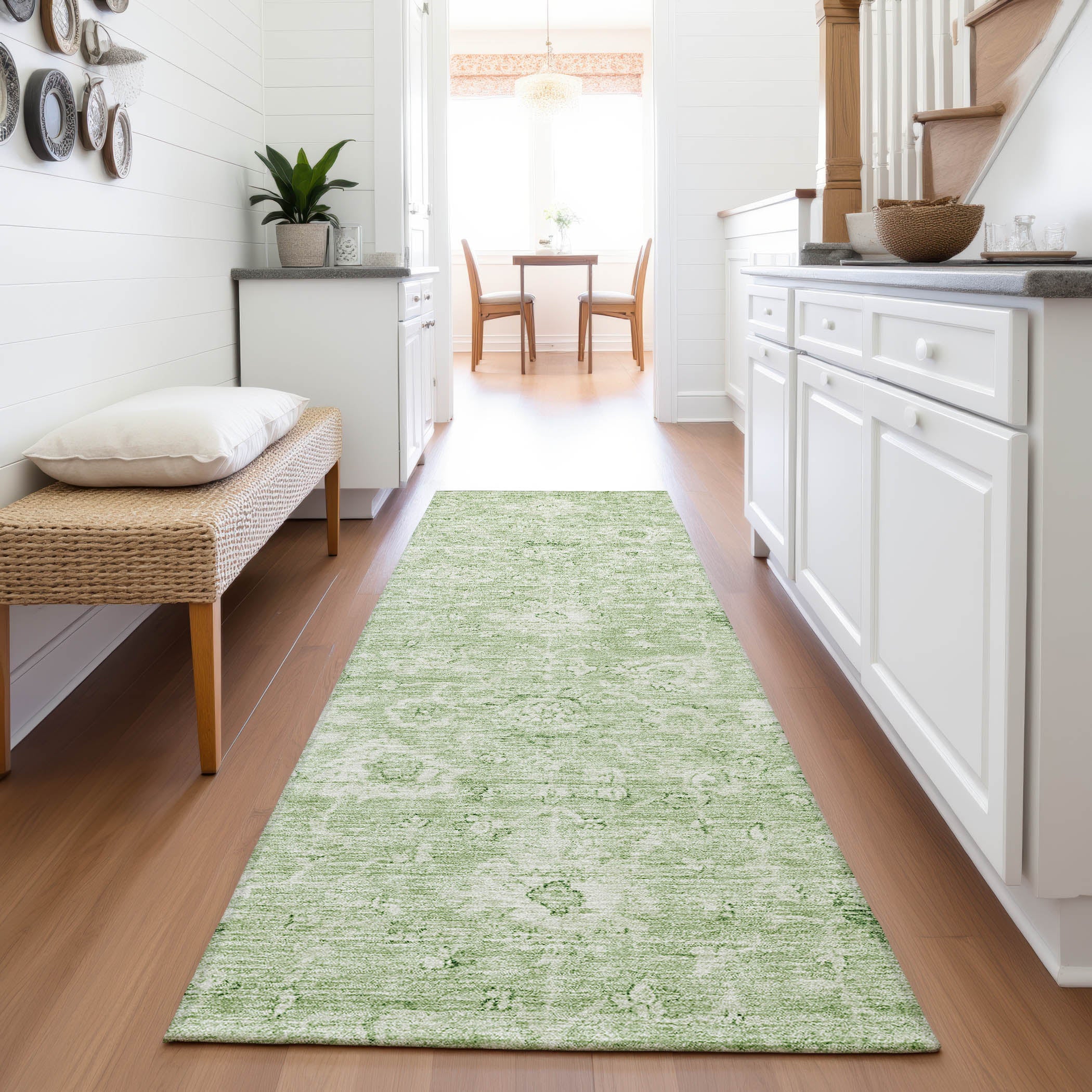 Sarajevo Machine Washable Transitional Aloe Green Rug 2'3" x 7'6" #shape_Runner