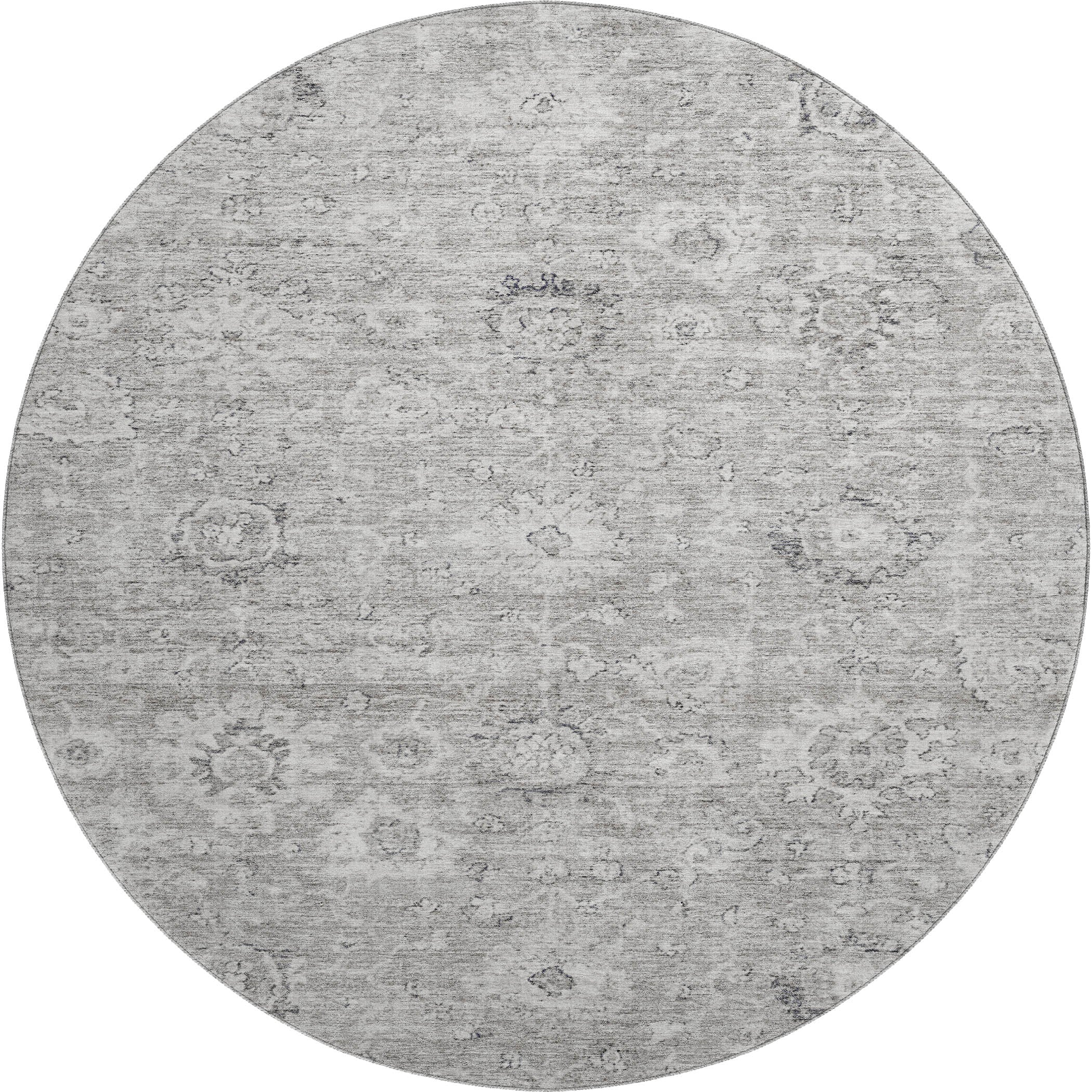 Sarajevo Machine Washable Transitional Gray Rug 8' x 8' #shape_Round