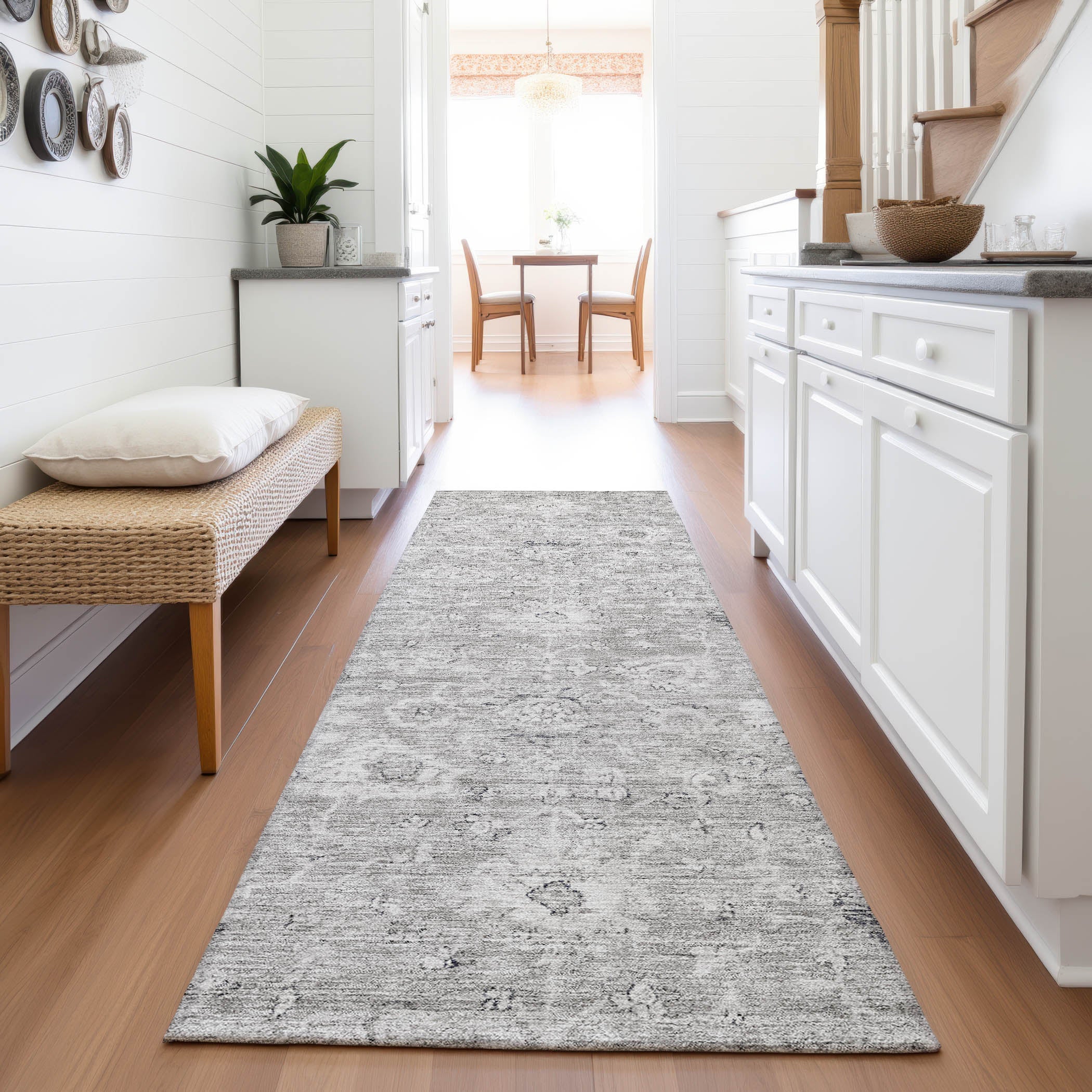 Sarajevo Machine Washable Transitional Gray Rug 2'3" x 7'6" #shape_Runner
