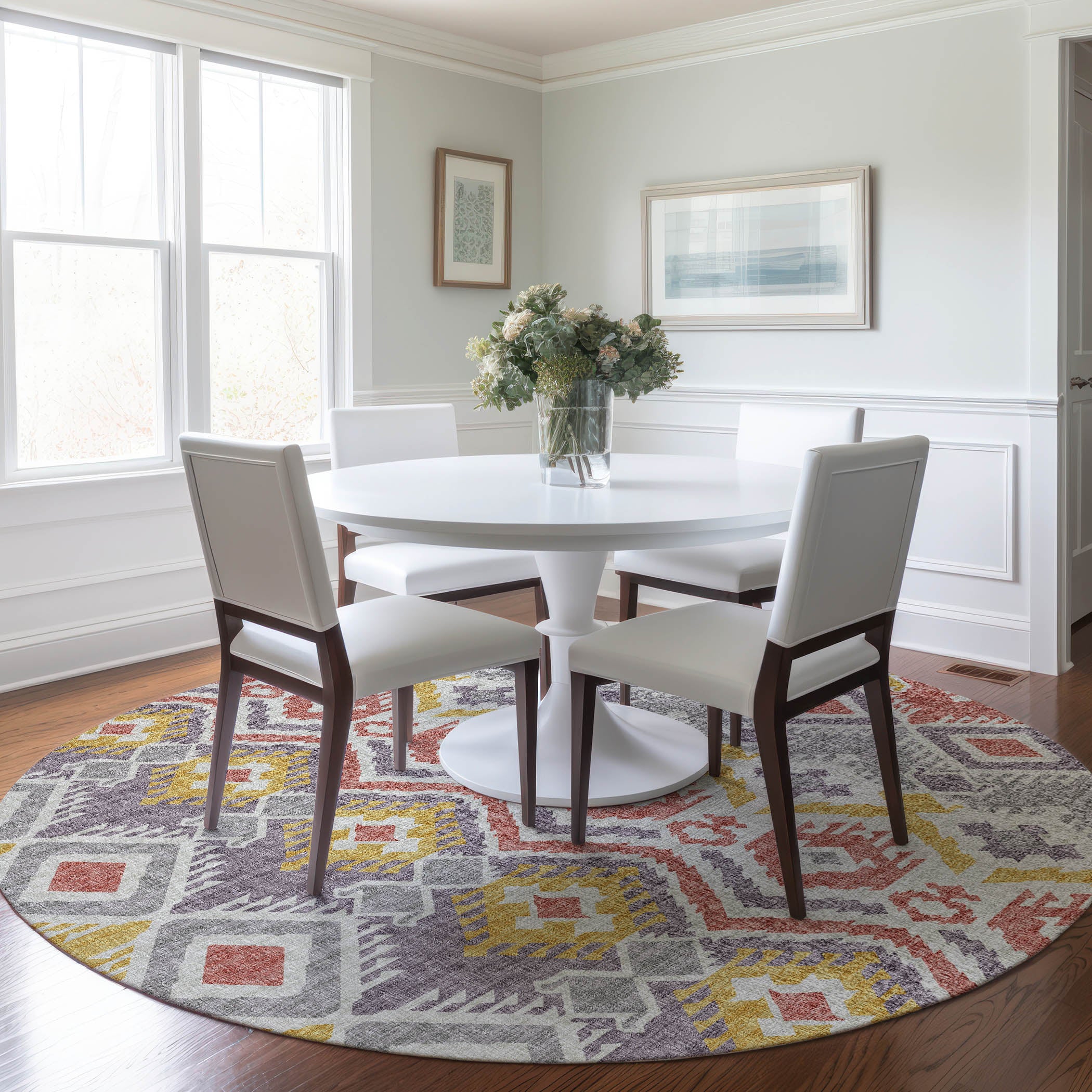 Sintra Machine Washable Transitional Purple Rug 8' x 8' #shape_Round