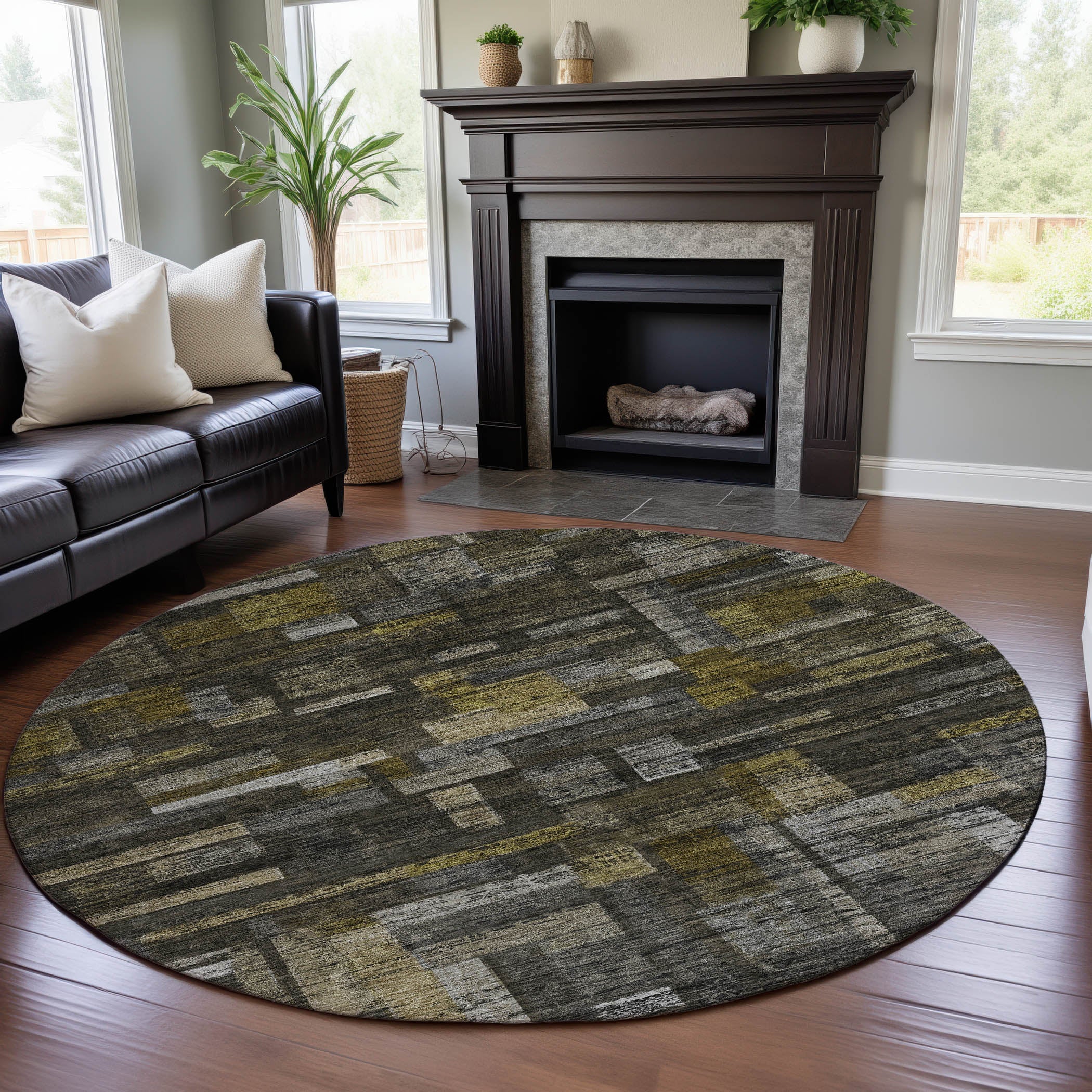 Sintra Machine Washable Transitional Charcoal Gray Rug 8' x 8' #shape_Round