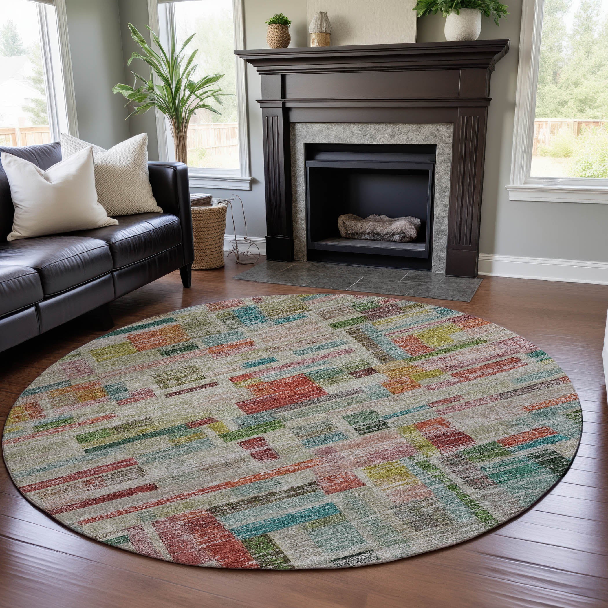 Sintra Machine Washable Transitional Paprika Orange Rug 8' x 8' #shape_Round