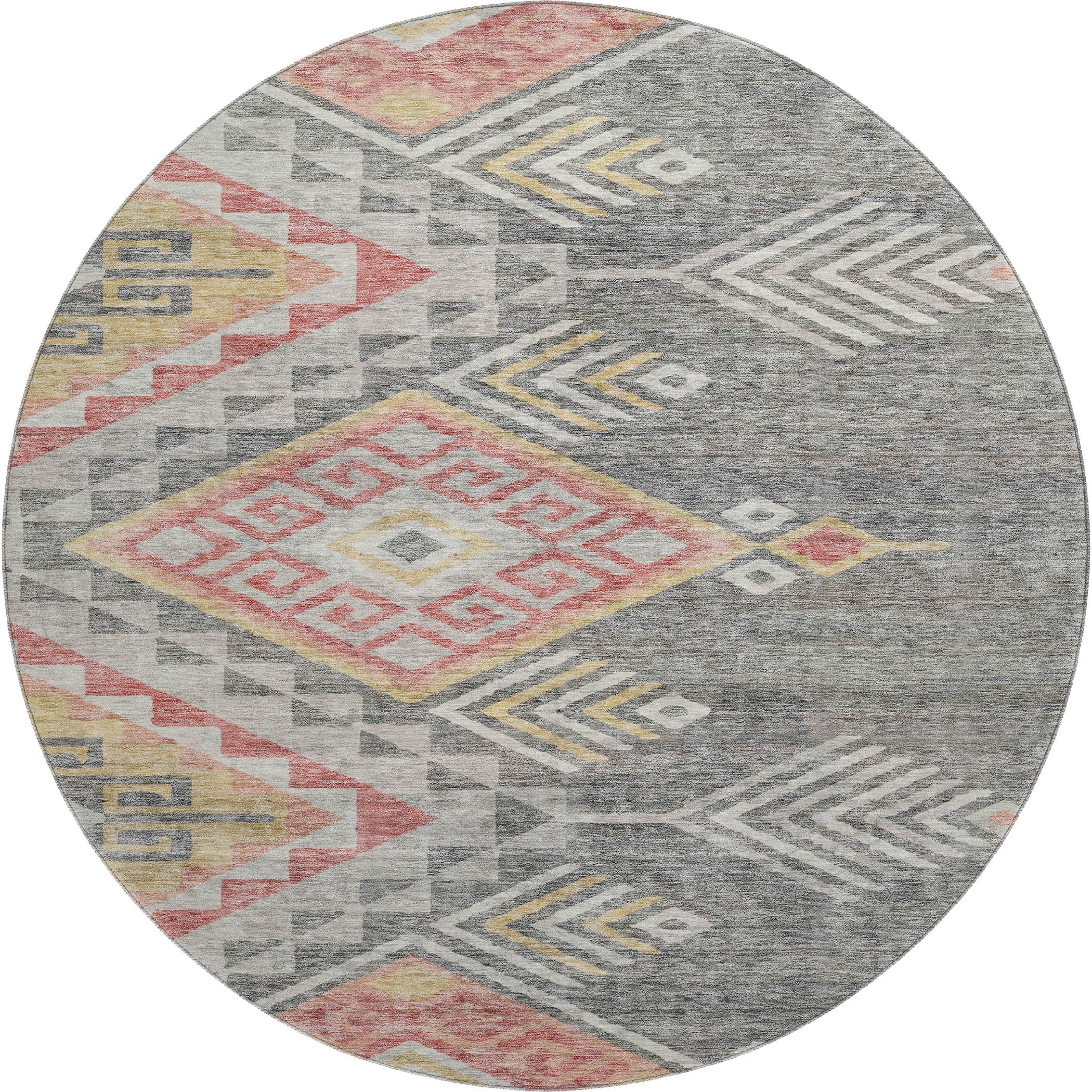 Sarajevo Machine Washable Transitional Gray Rug 8' x 8' #shape_Round