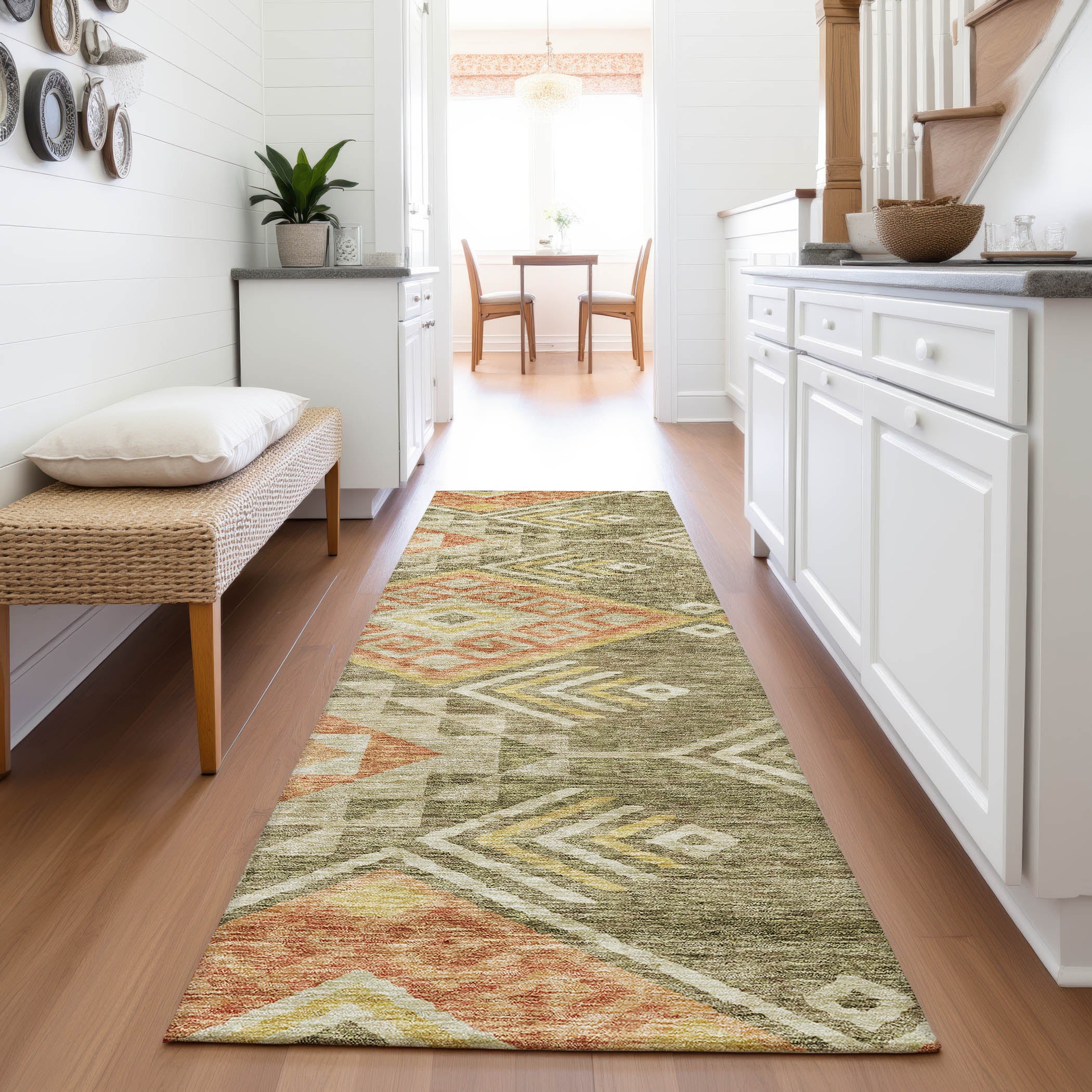 Sarajevo Machine Washable Transitional Green Rug 2'3" x 7'6" #shape_Runner