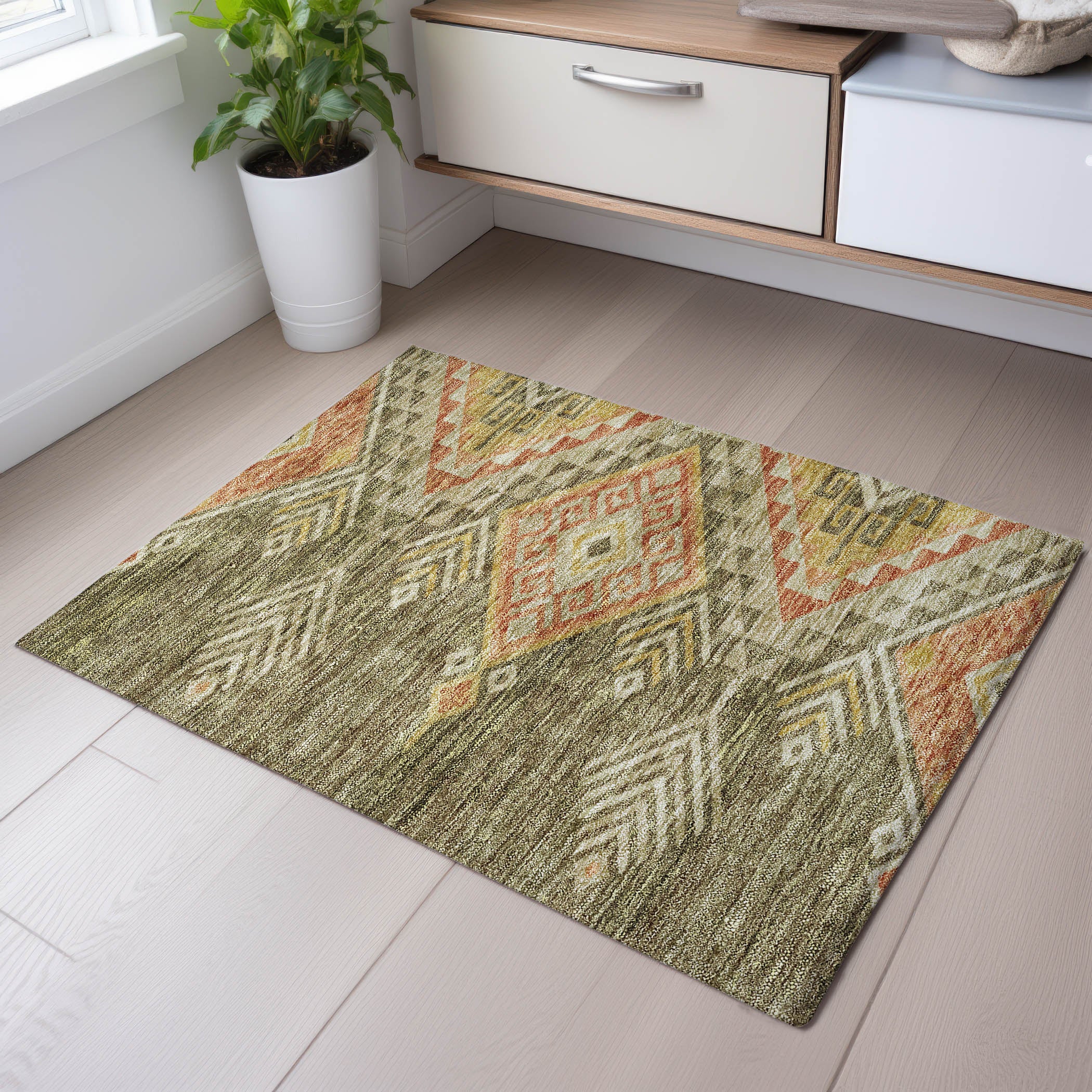 Sarajevo Machine Washable Transitional Green Rug 1'8" x 2'6" #shape_Rectangle