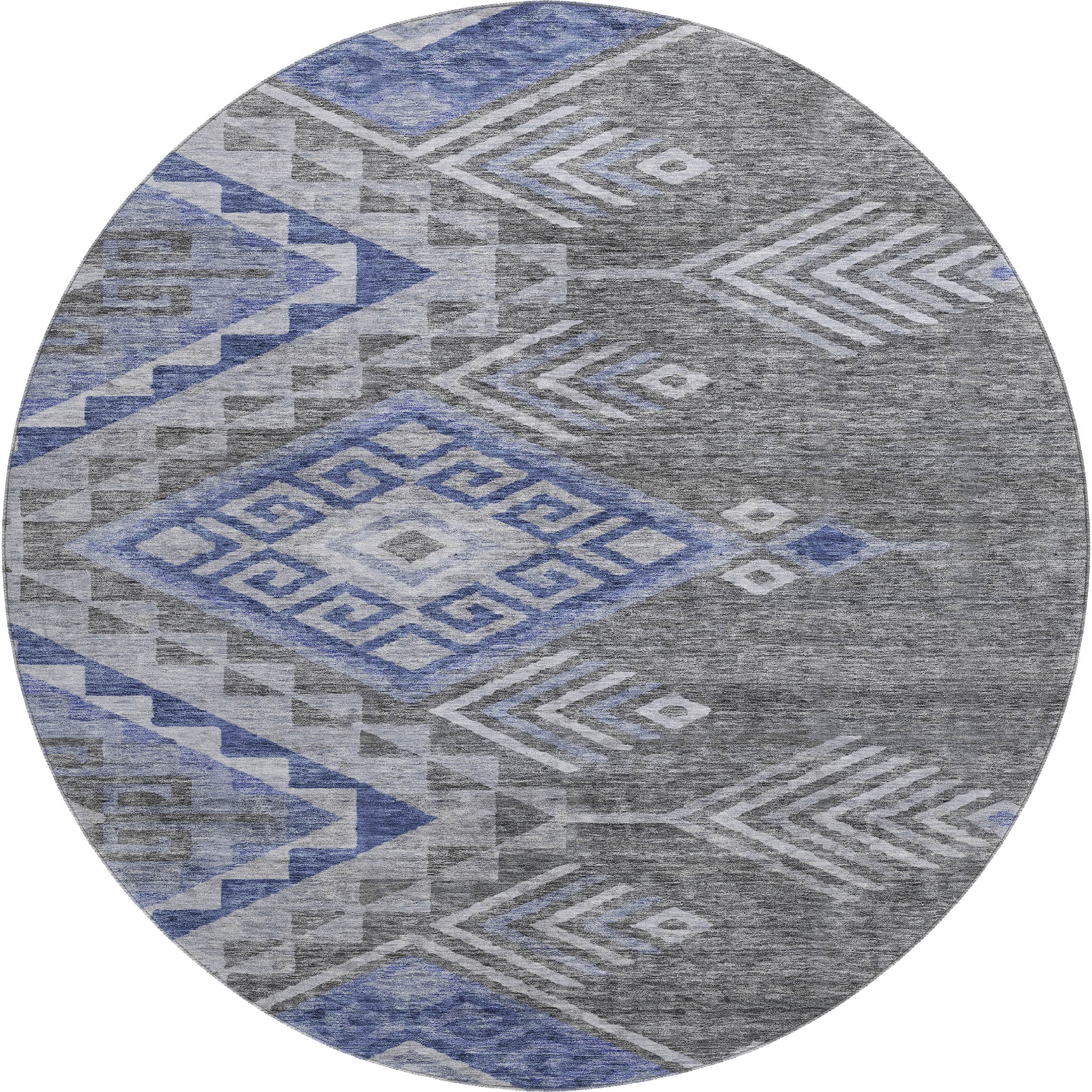 Sarajevo Machine Washable Transitional Pewter Gray Rug 8' x 8' #shape_Round