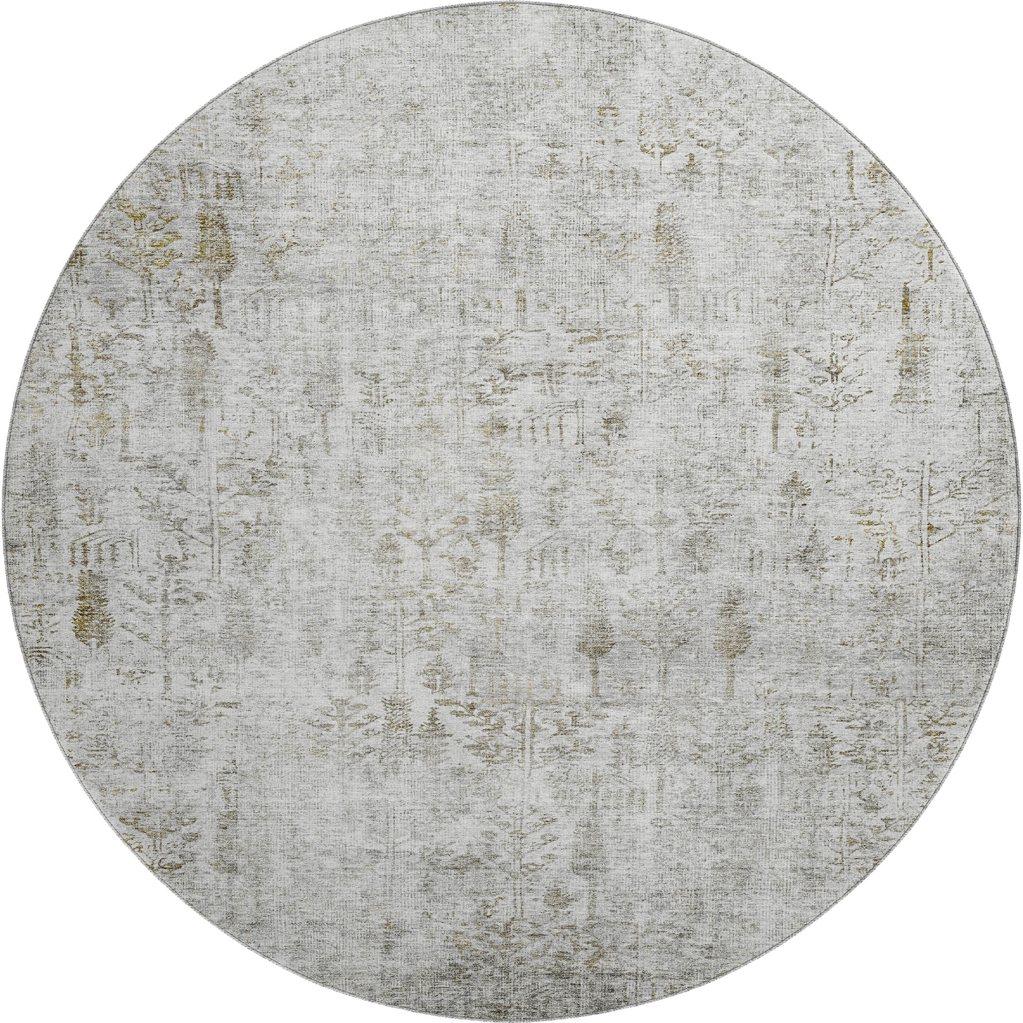 Kathmandu Machine Washable Transitional Silver Gray Rug 8' x 8' #shape_Round