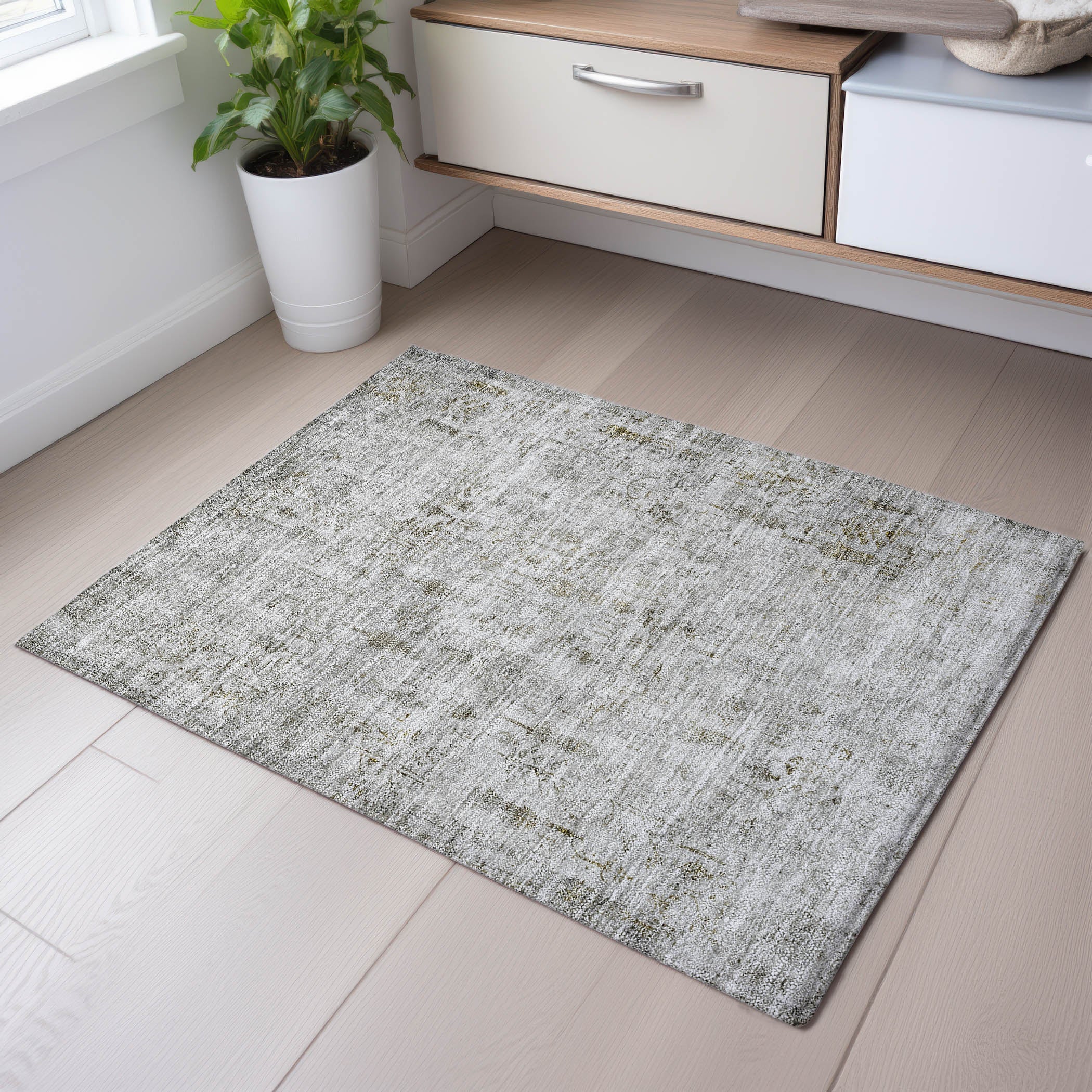Kathmandu Machine Washable Transitional Silver Gray Rug 1'8" x 2'6" #shape_Rectangle