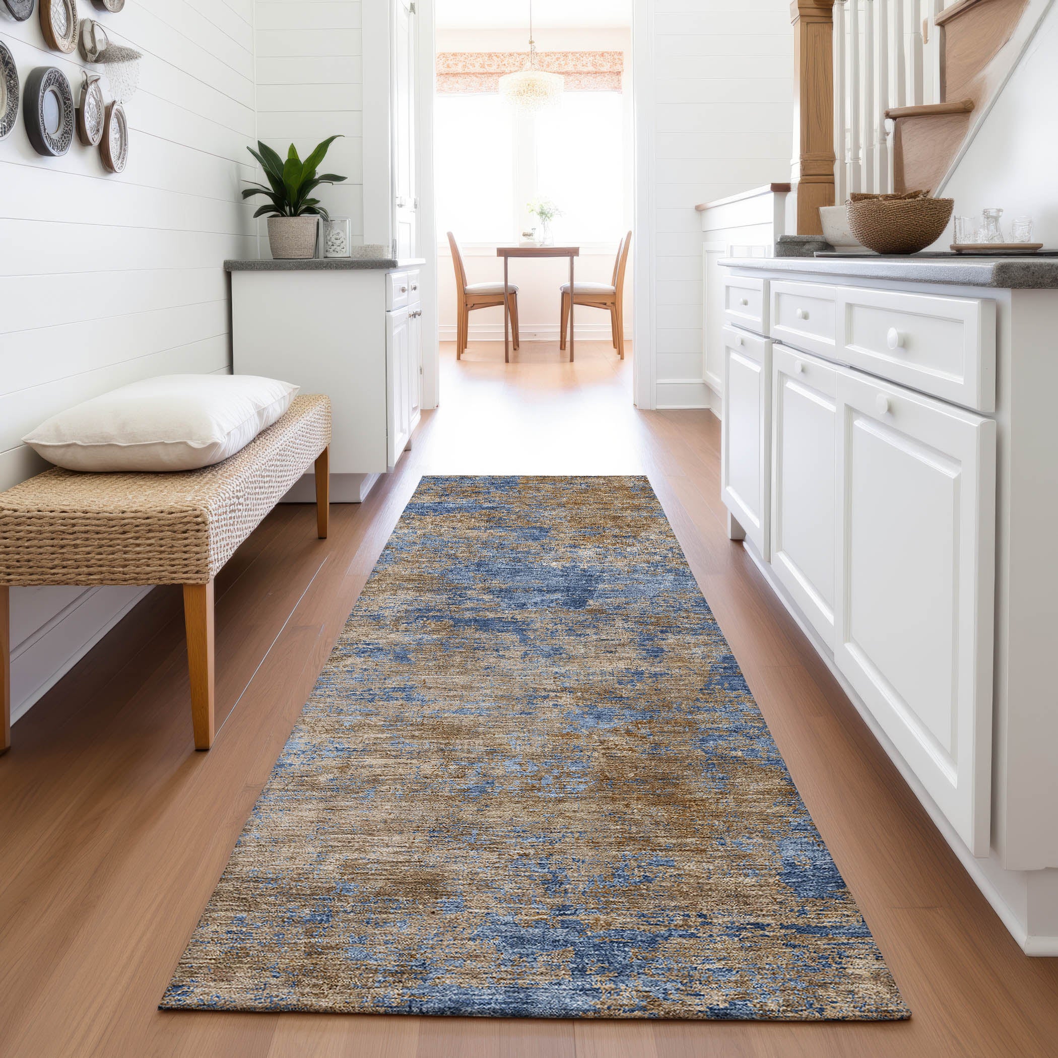 Reykjavik Machine Washable Transitional Navy Blue Rug 2'3" x 7'6" #shape_Runner