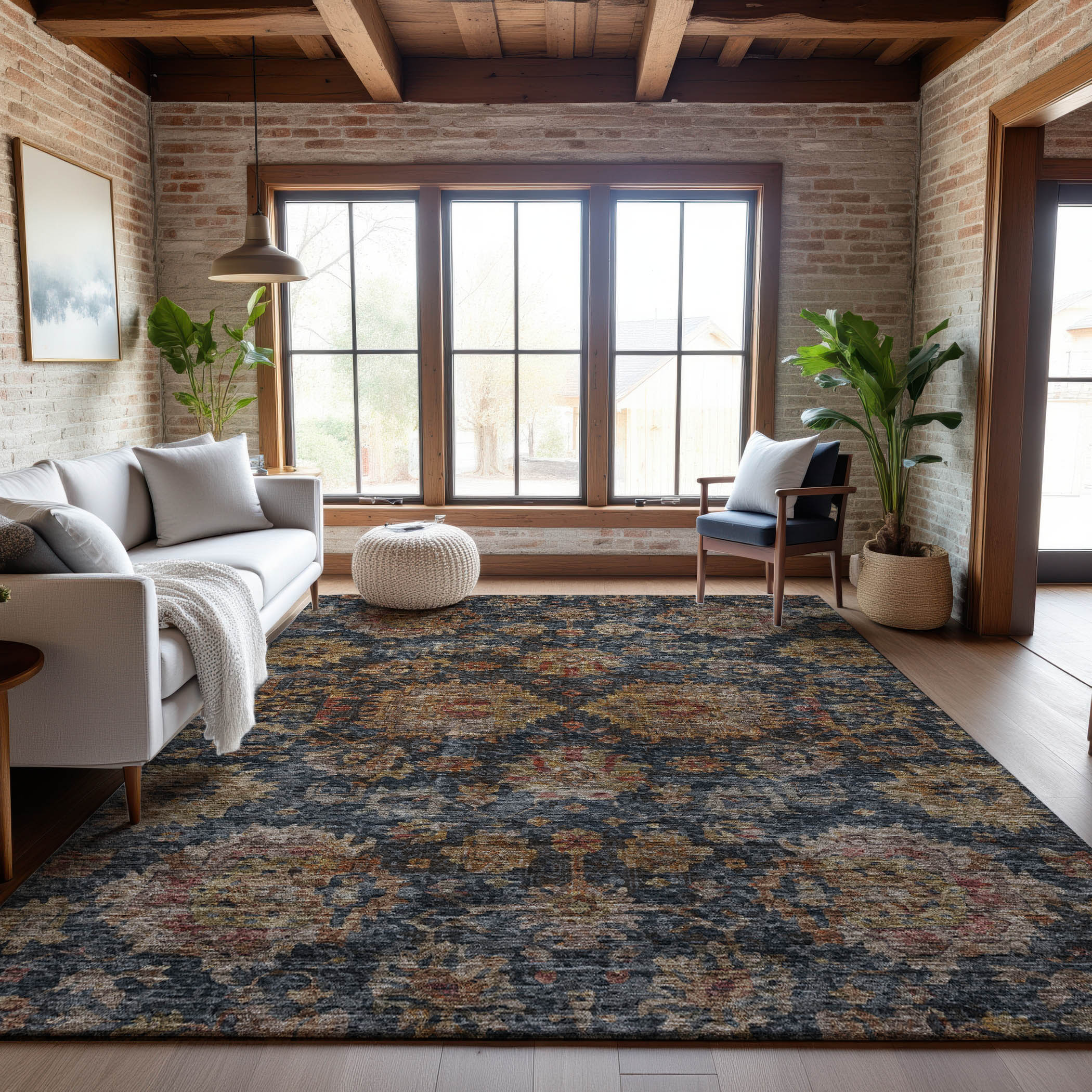 Queenstown Machine Washable Traditional Navy Blue Rug 2'6" x 3'10" #shape_Rectangle