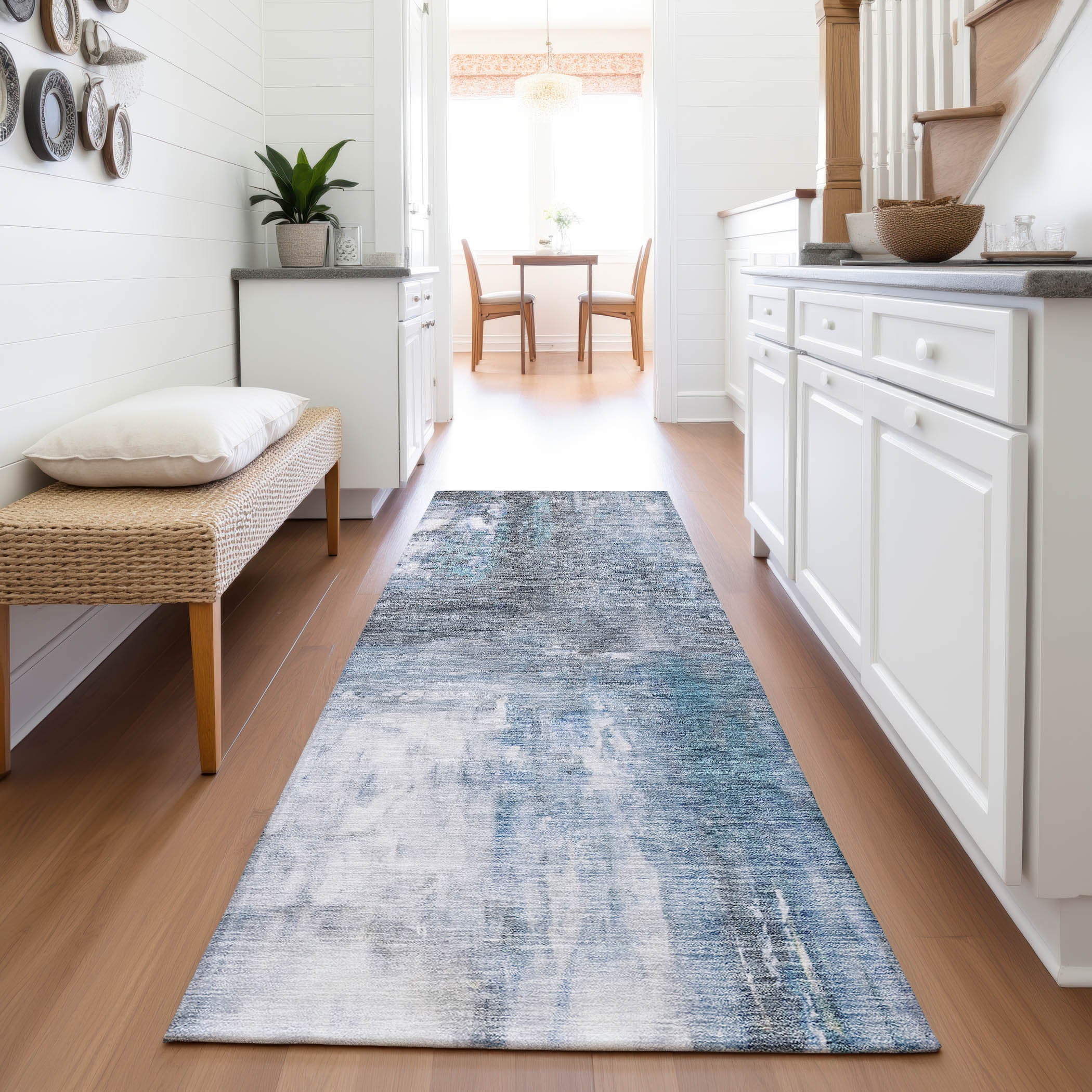 Lima Machine Washable Transitional Blue Rug 2'3" x 7'6" #shape_Runner