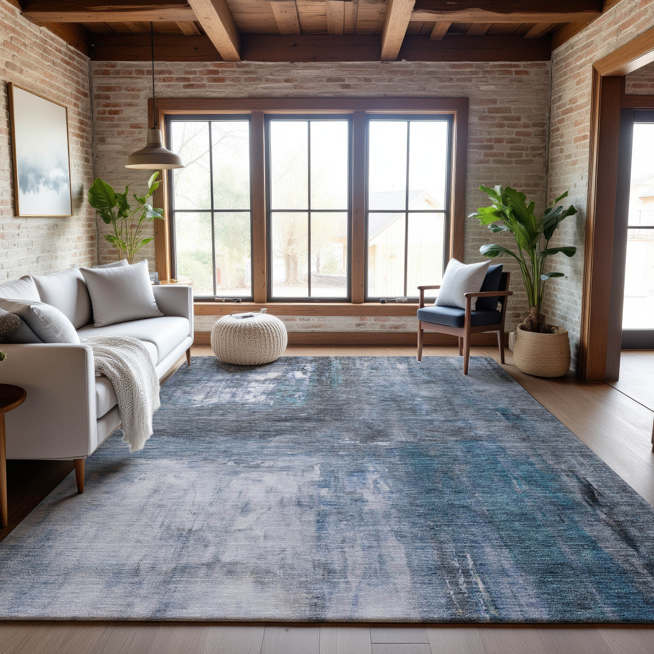 Lima Machine Washable Transitional Blue Rug 2'6" x 3'10" #shape_Rectangle