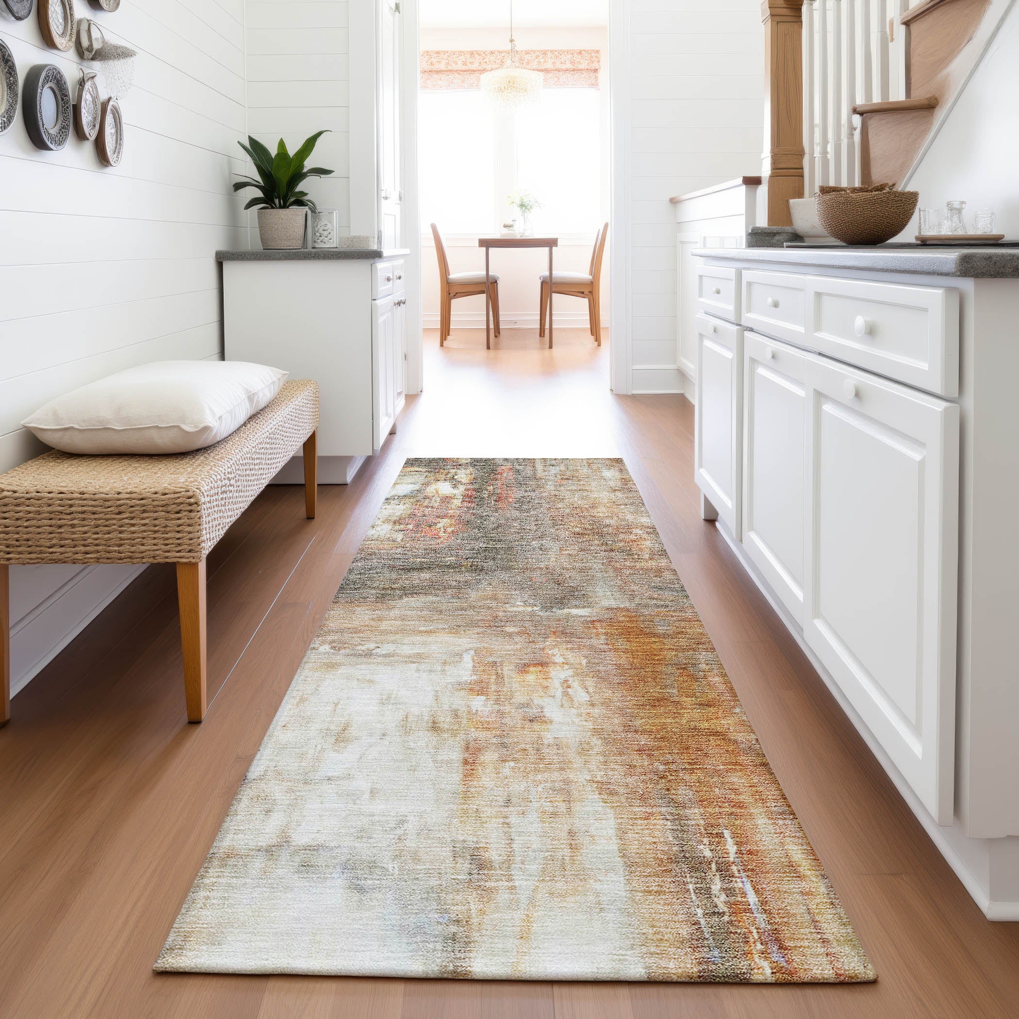 Lima Machine Washable Transitional Copper Orange Rug 2'3" x 7'6" #shape_Runner