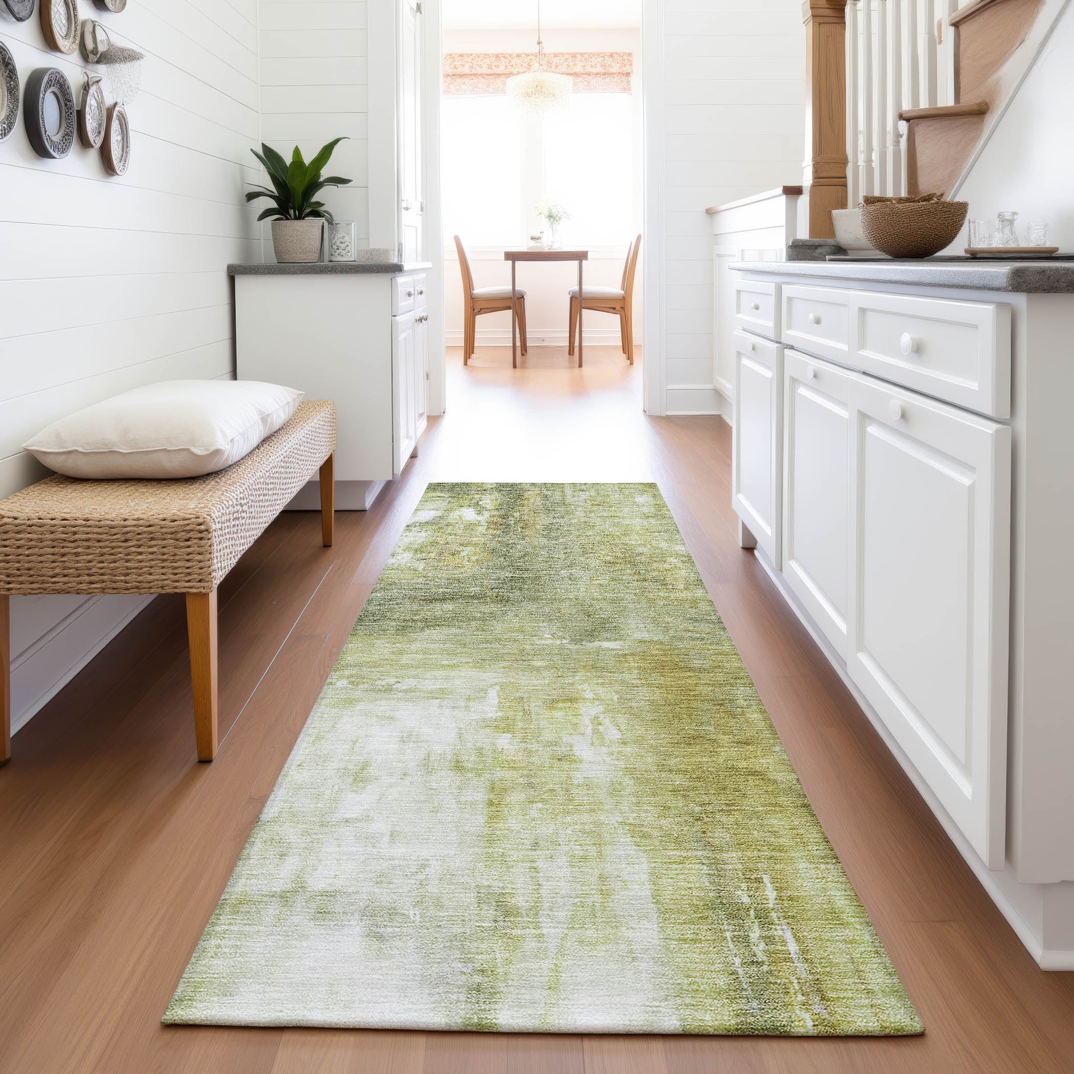 Lima Machine Washable Transitional Sage Green Rug 2'3" x 7'6" #shape_Runner
