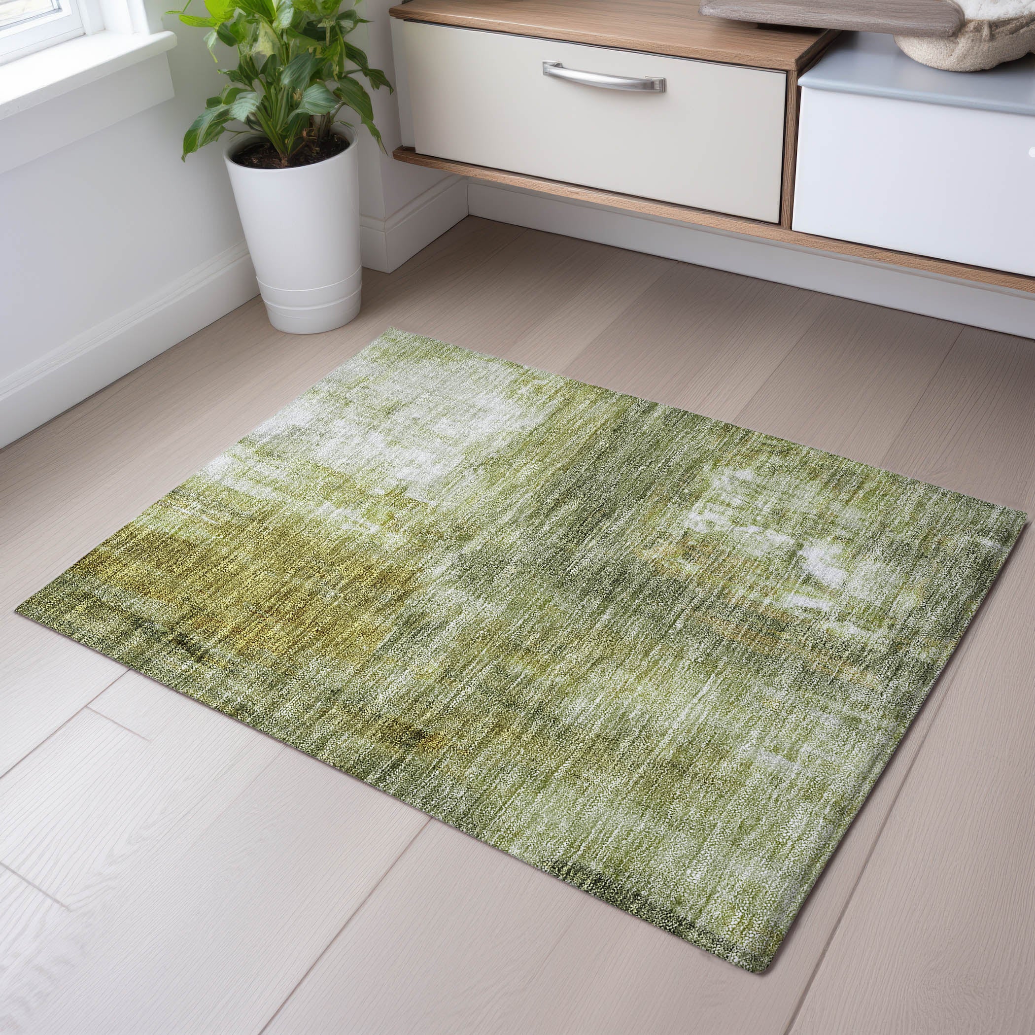 Lima Machine Washable Transitional Sage Green Rug 1'8" x 2'6" #shape_Rectangle