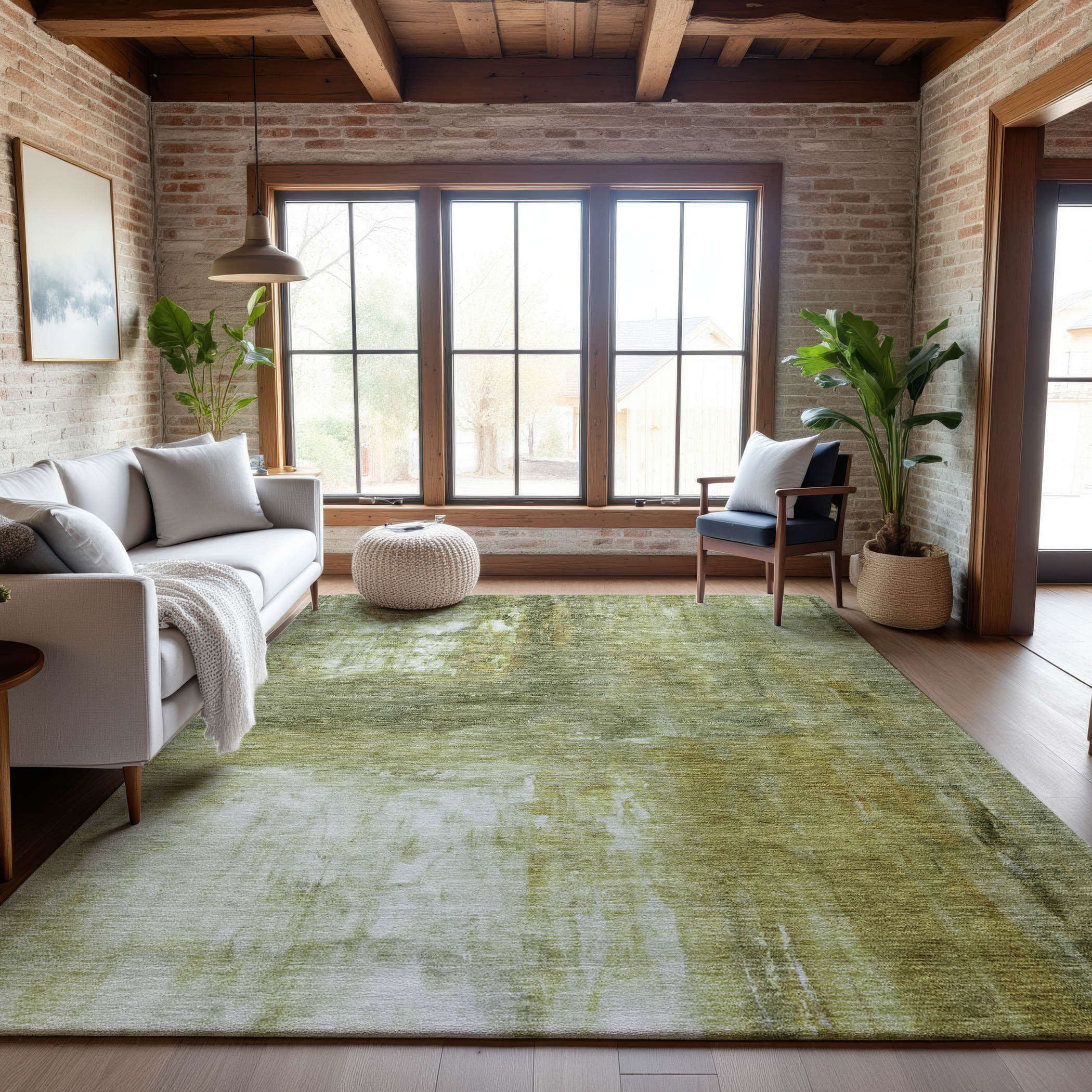 Lima Machine Washable Transitional Sage Green Rug 2'6" x 3'10" #shape_Rectangle
