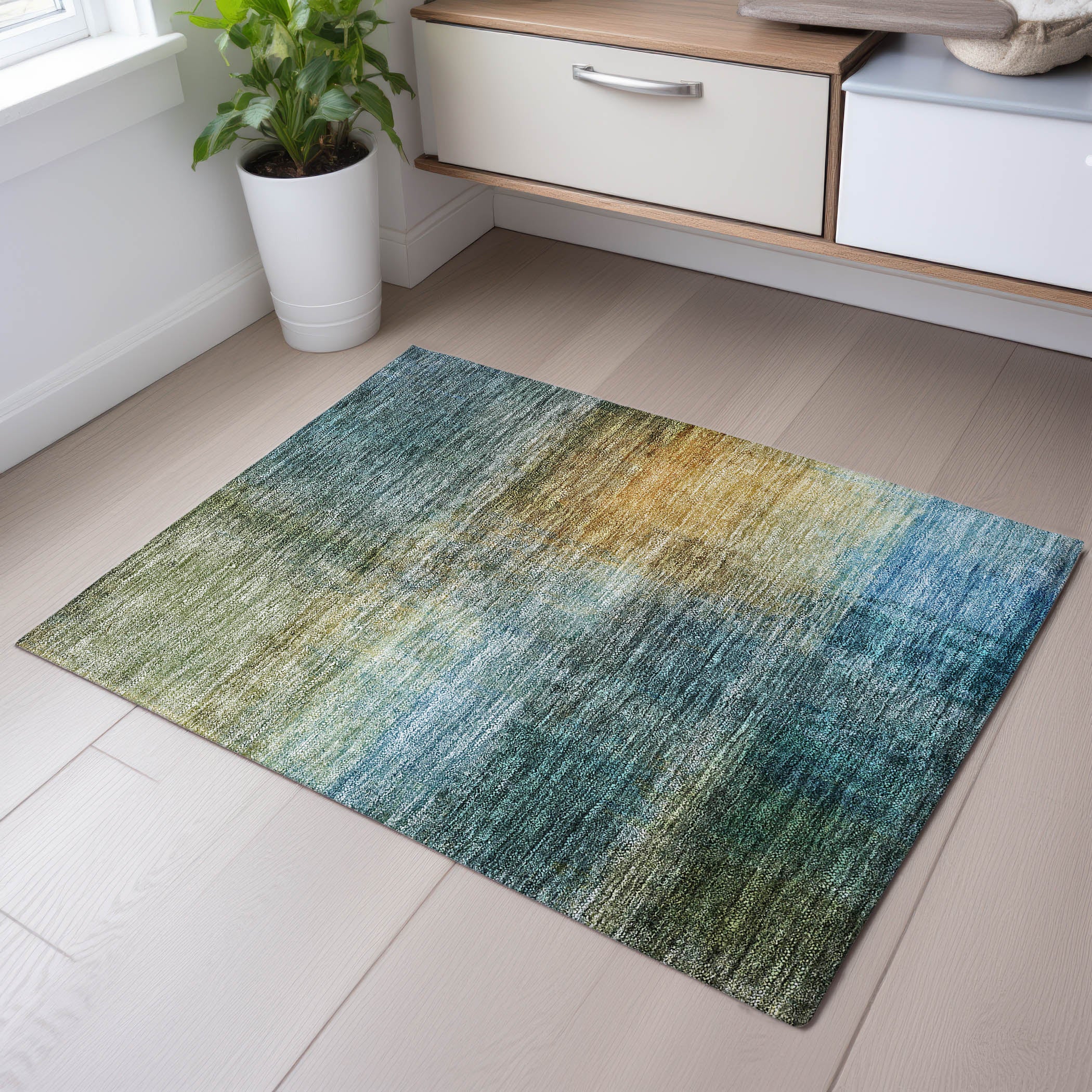 Oaxaca Machine Washable Transitional Blue Rug 1'8" x 2'6" #shape_Rectangle