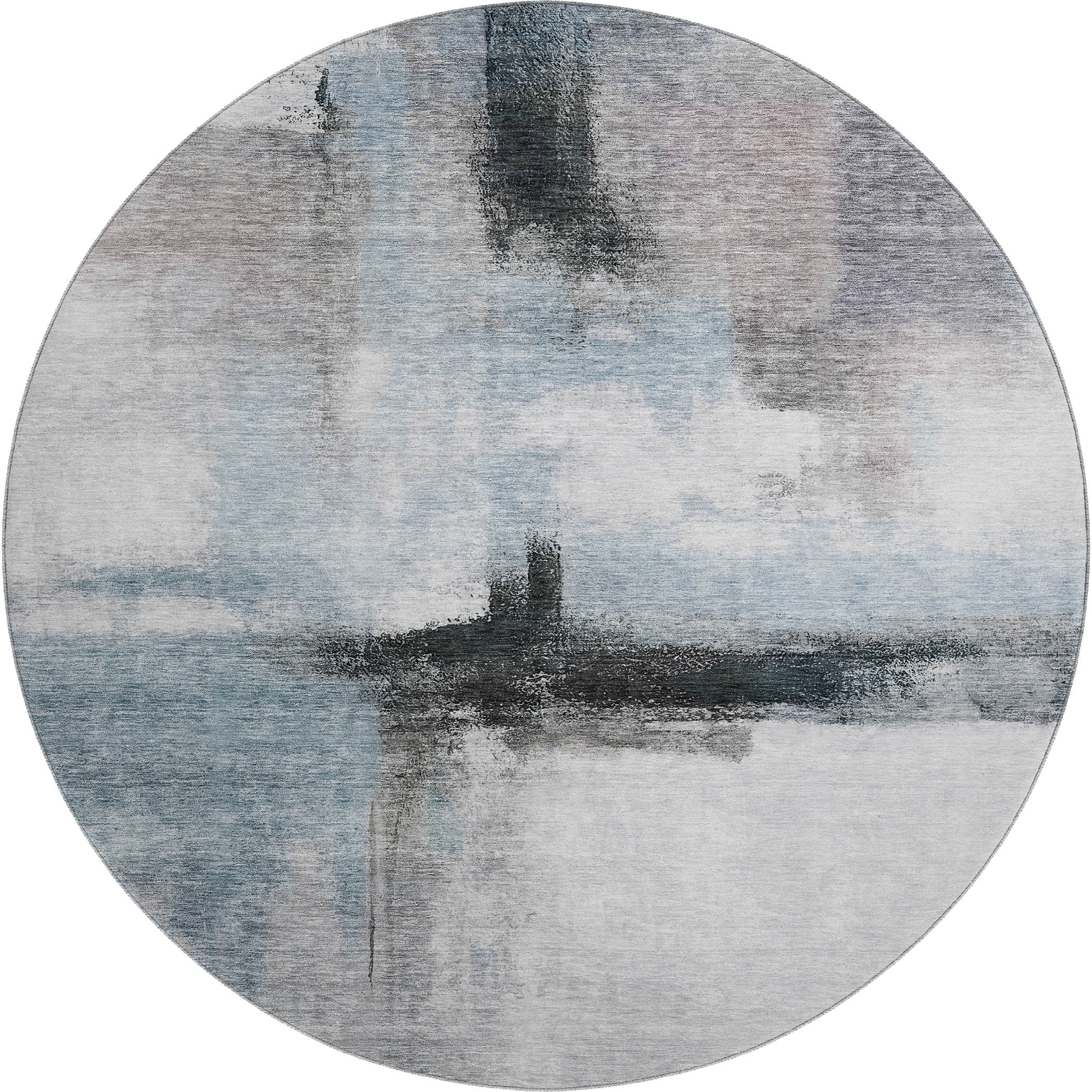 Lisbon Machine Washable Transitional Blue Rug 8' x 8' #shape_Round