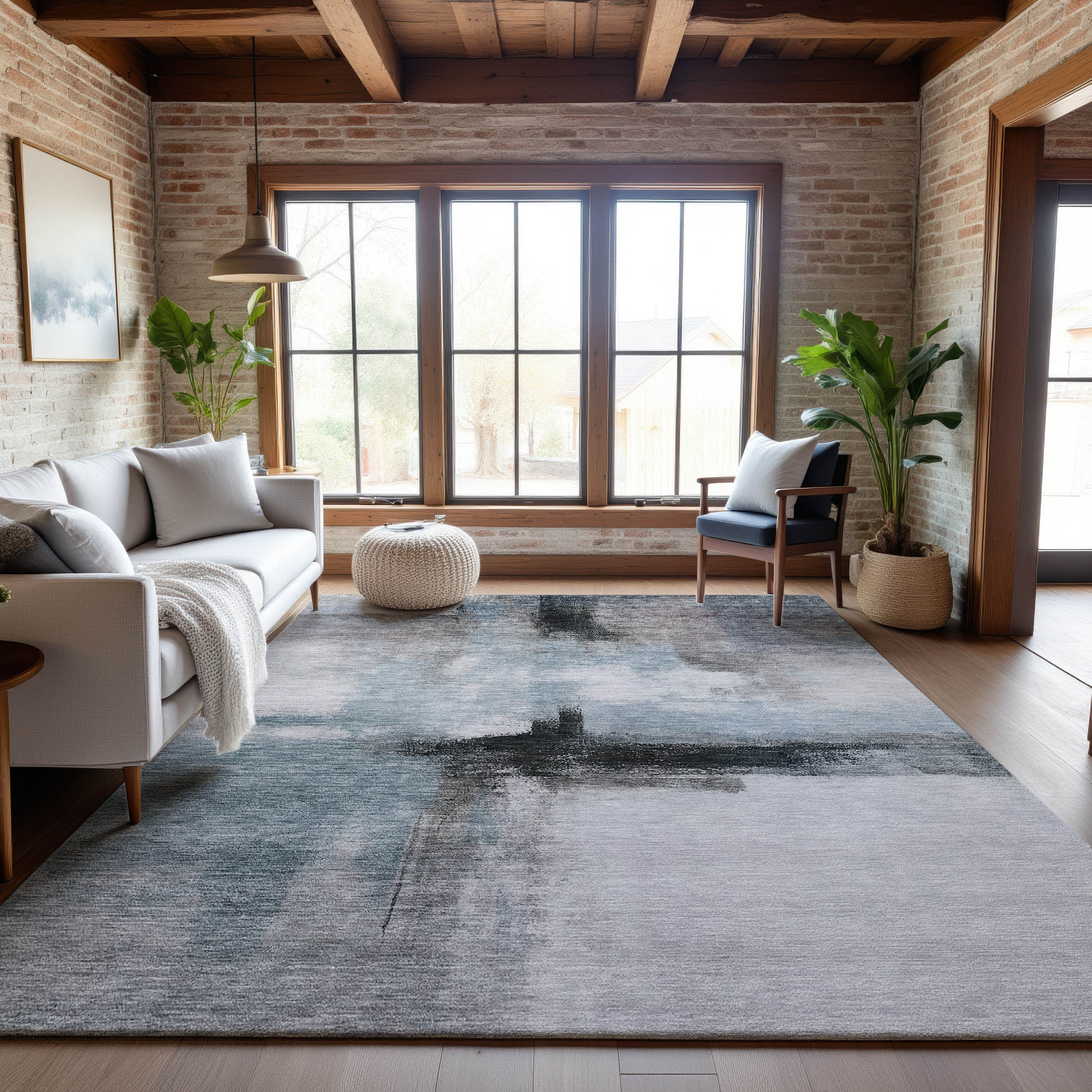 Lisbon Machine Washable Transitional Blue Rug 2'6" x 3'10" #shape_Rectangle