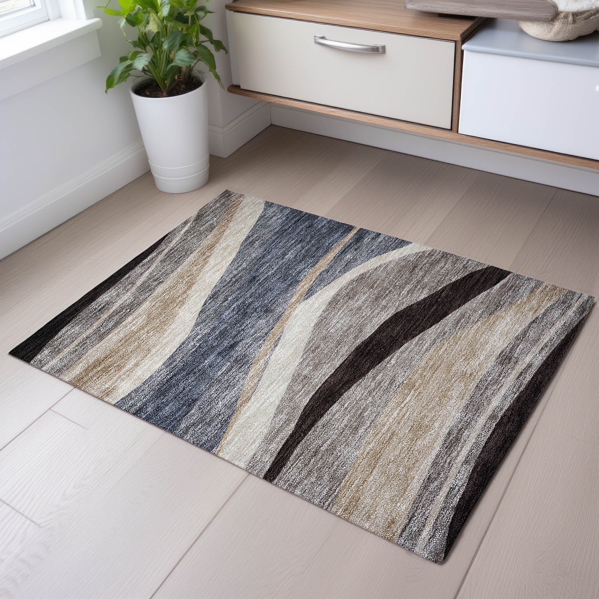 Split Machine Washable Transitional Blue Rug 1'8" x 2'6" #shape_Rectangle
