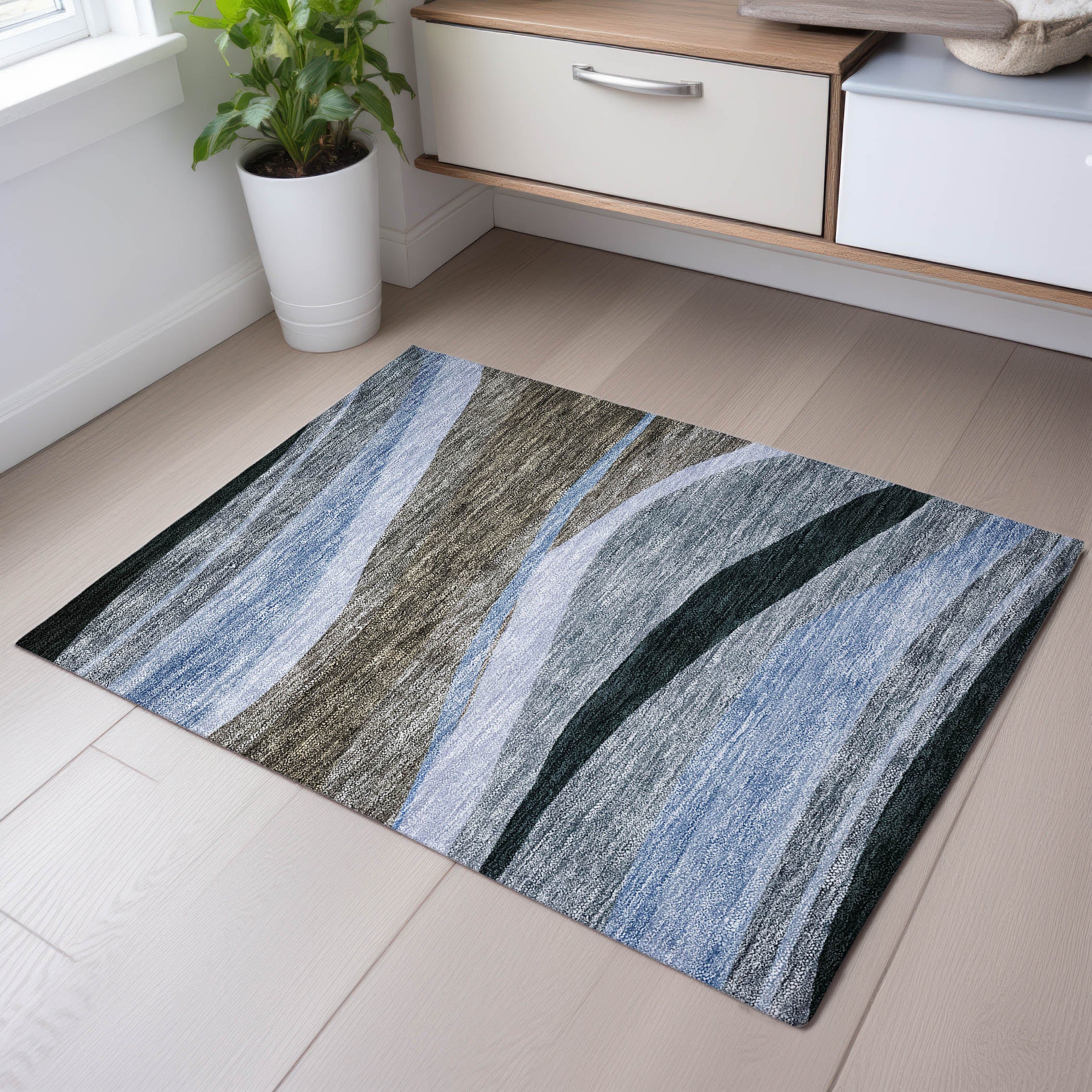 Split Machine Washable Transitional Brown Rug 1'8" x 2'6" #shape_Rectangle