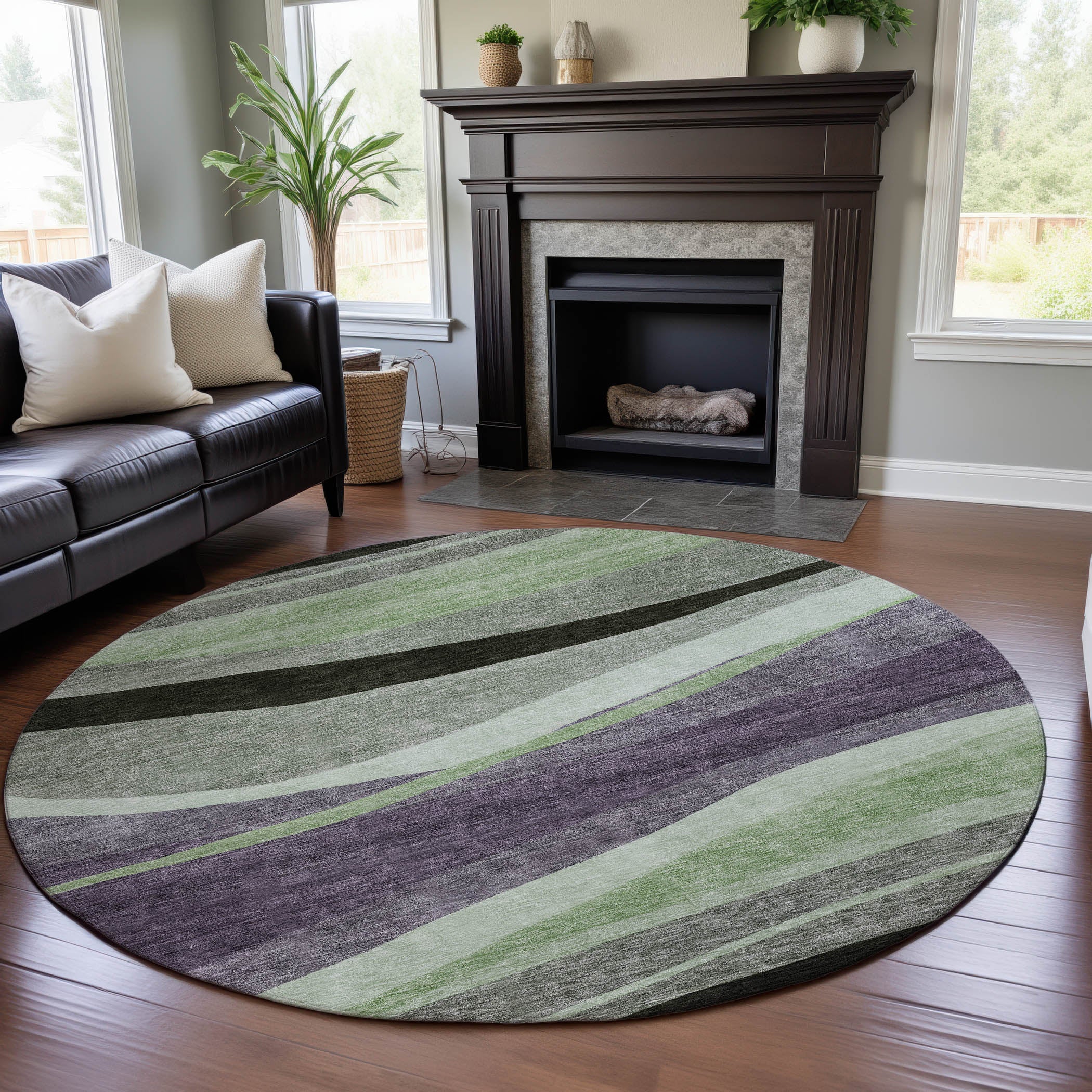 Split Machine Washable Transitional Purple Rug 8' x 8' #shape_Round
