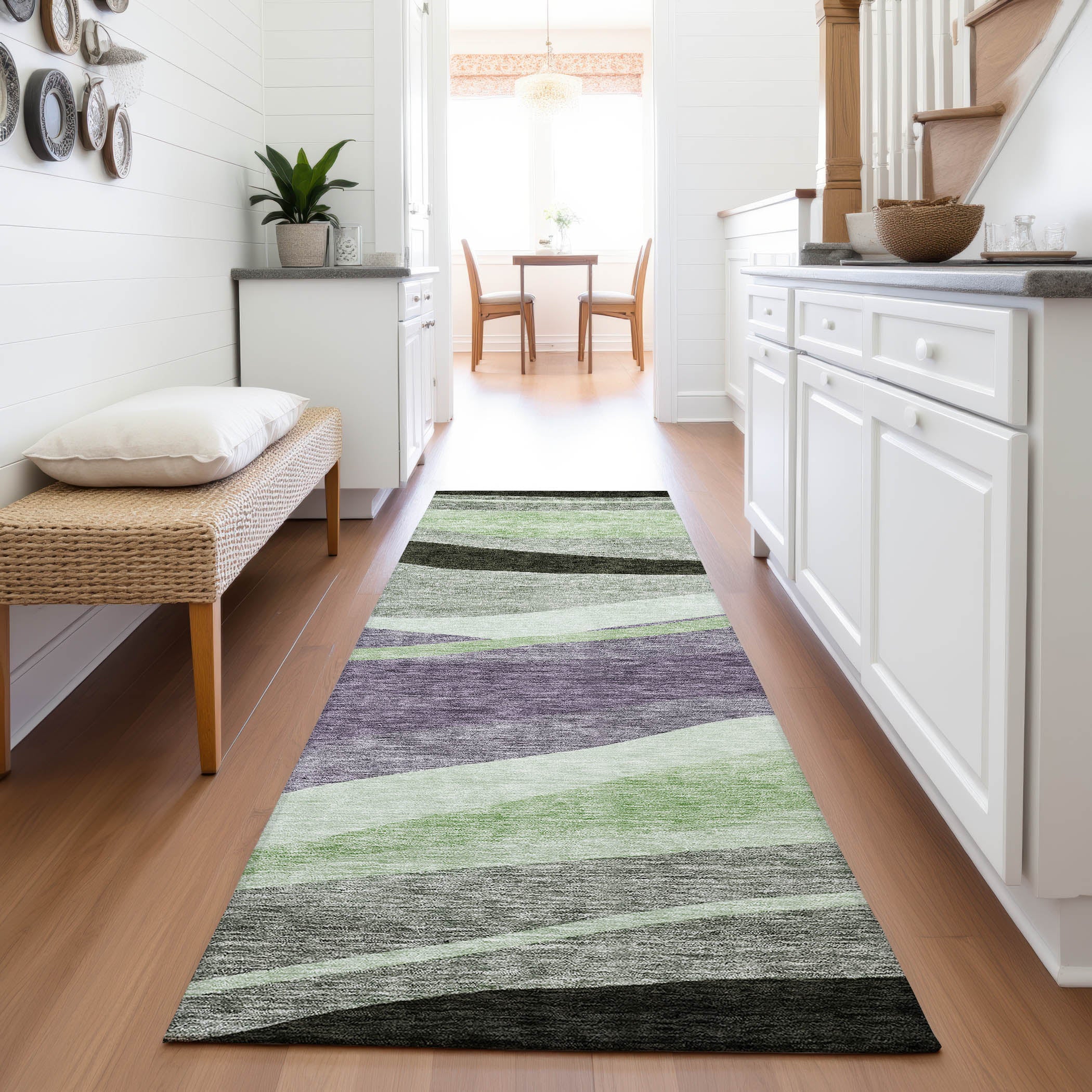 Split Machine Washable Transitional Purple Rug 2'3" x 7'6" #shape_Runner