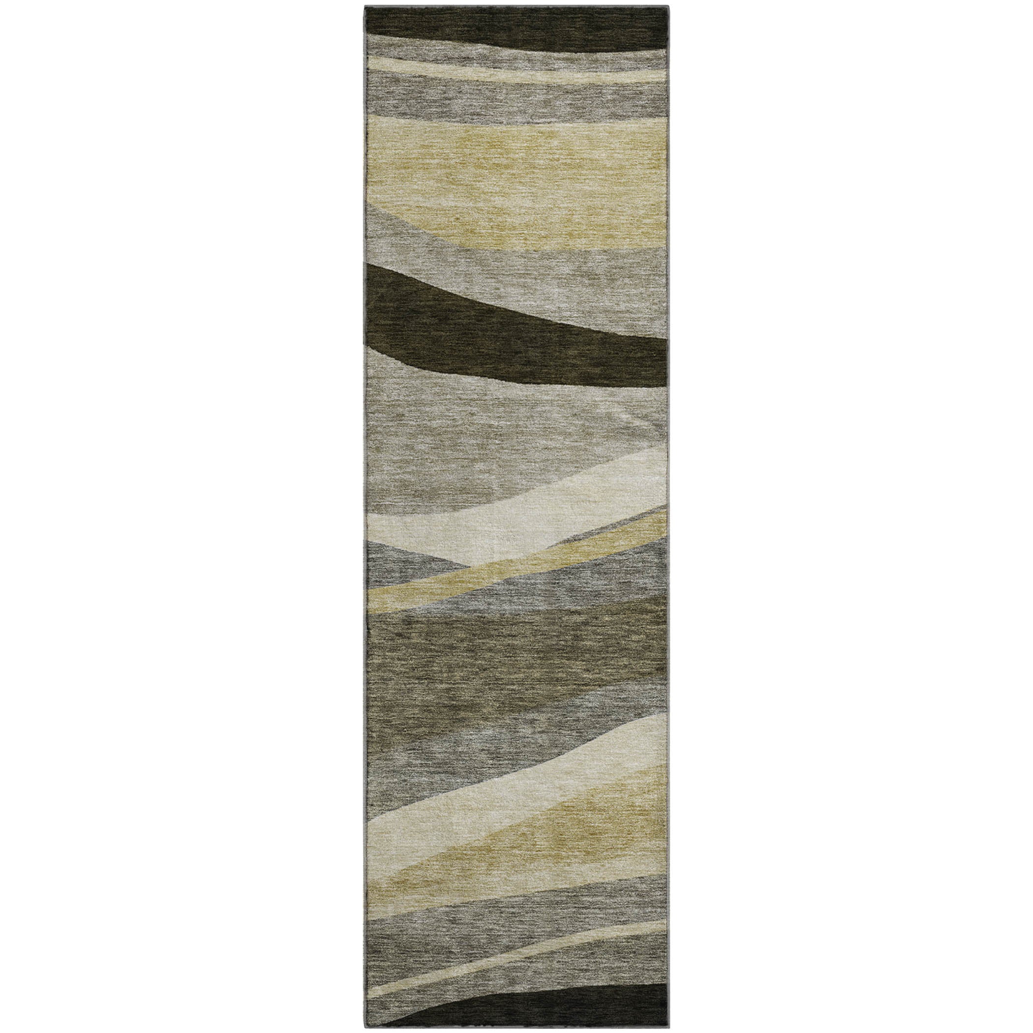 Split Machine Washable Transitional Taupe Brown Rug 2'3" x 7'6" #shape_Runner