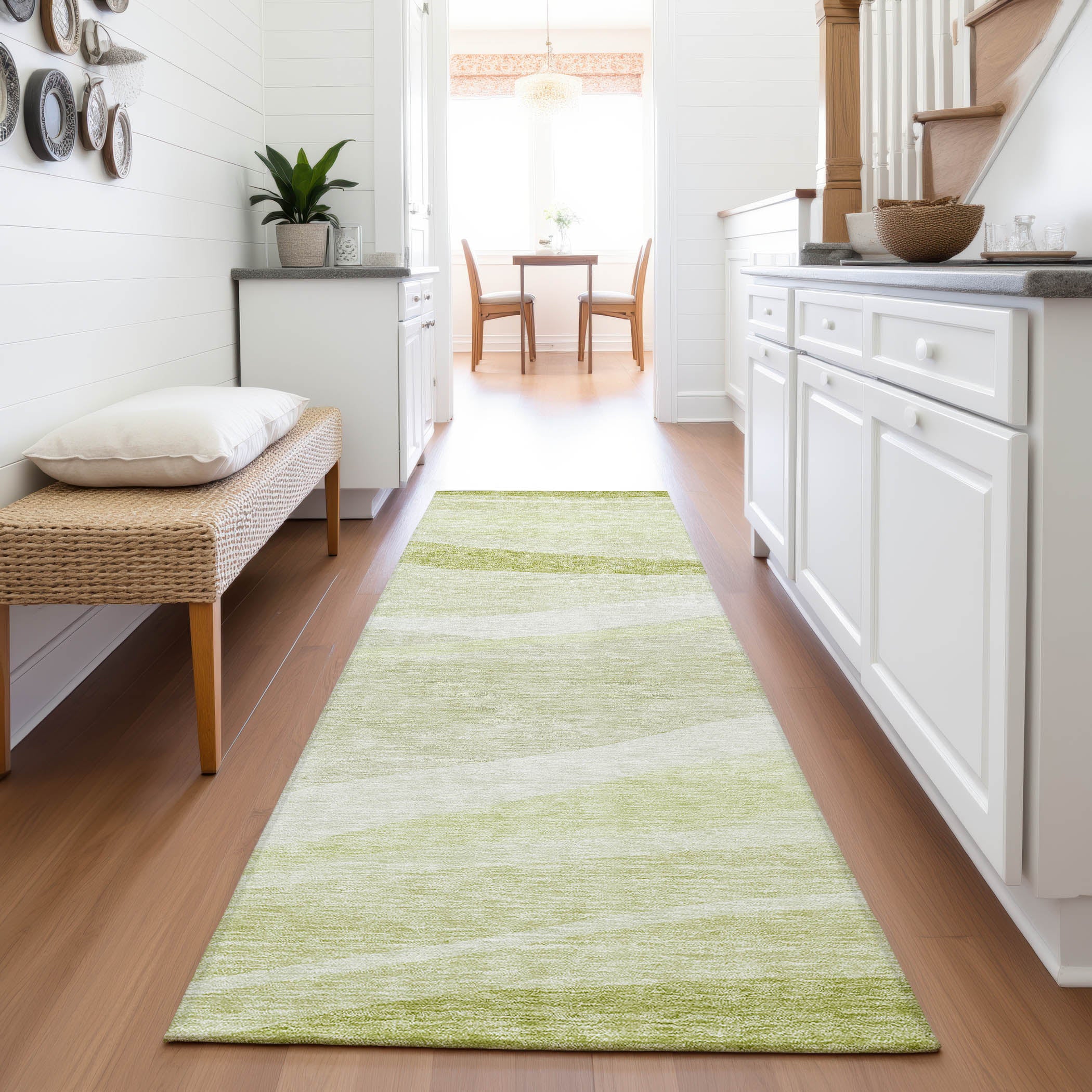 Antigua Machine Washable Transitional Aloe Green Rug 2'3" x 7'6" #shape_Runner