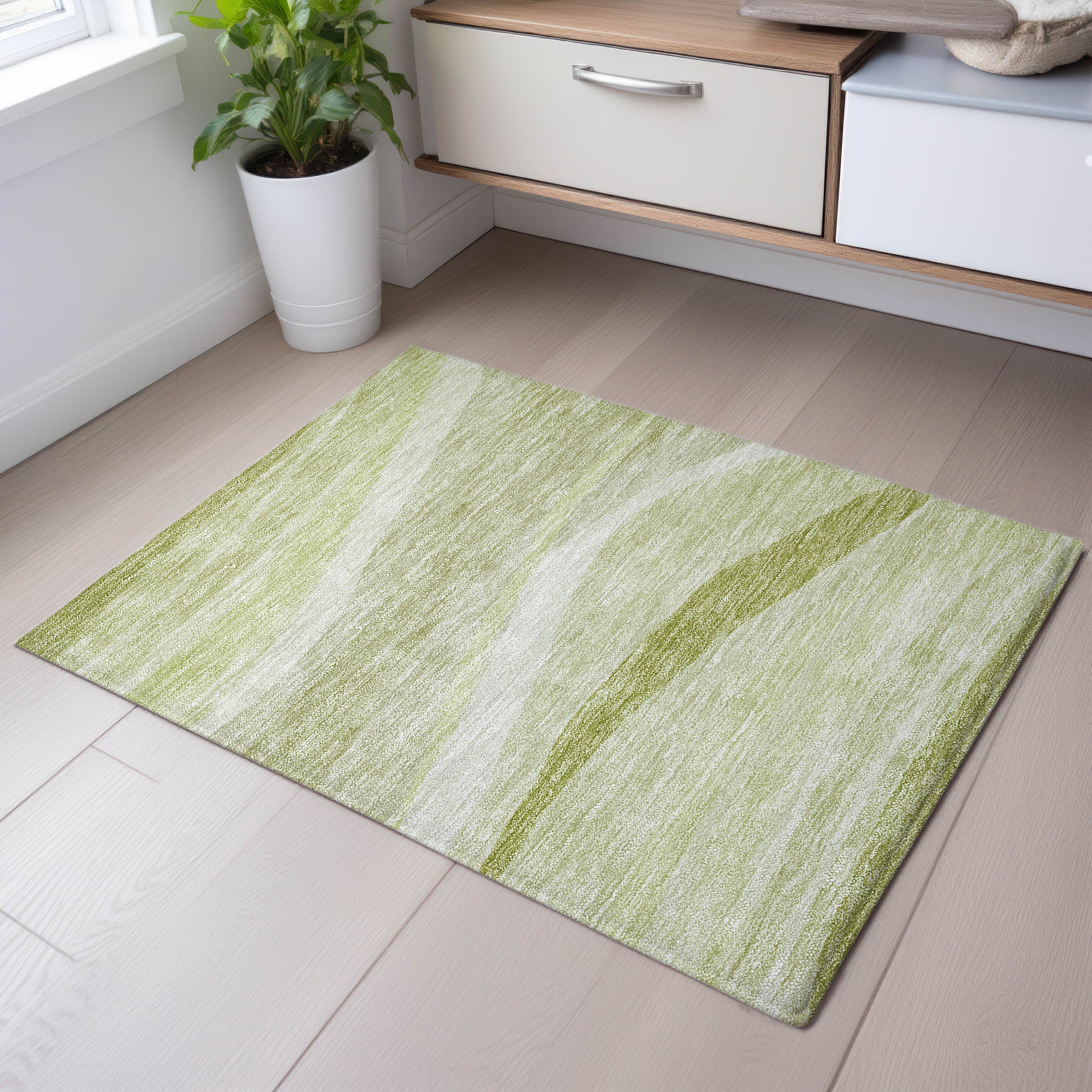 Antigua Machine Washable Transitional Aloe Green Rug 1'8" x 2'6" #shape_Rectangle