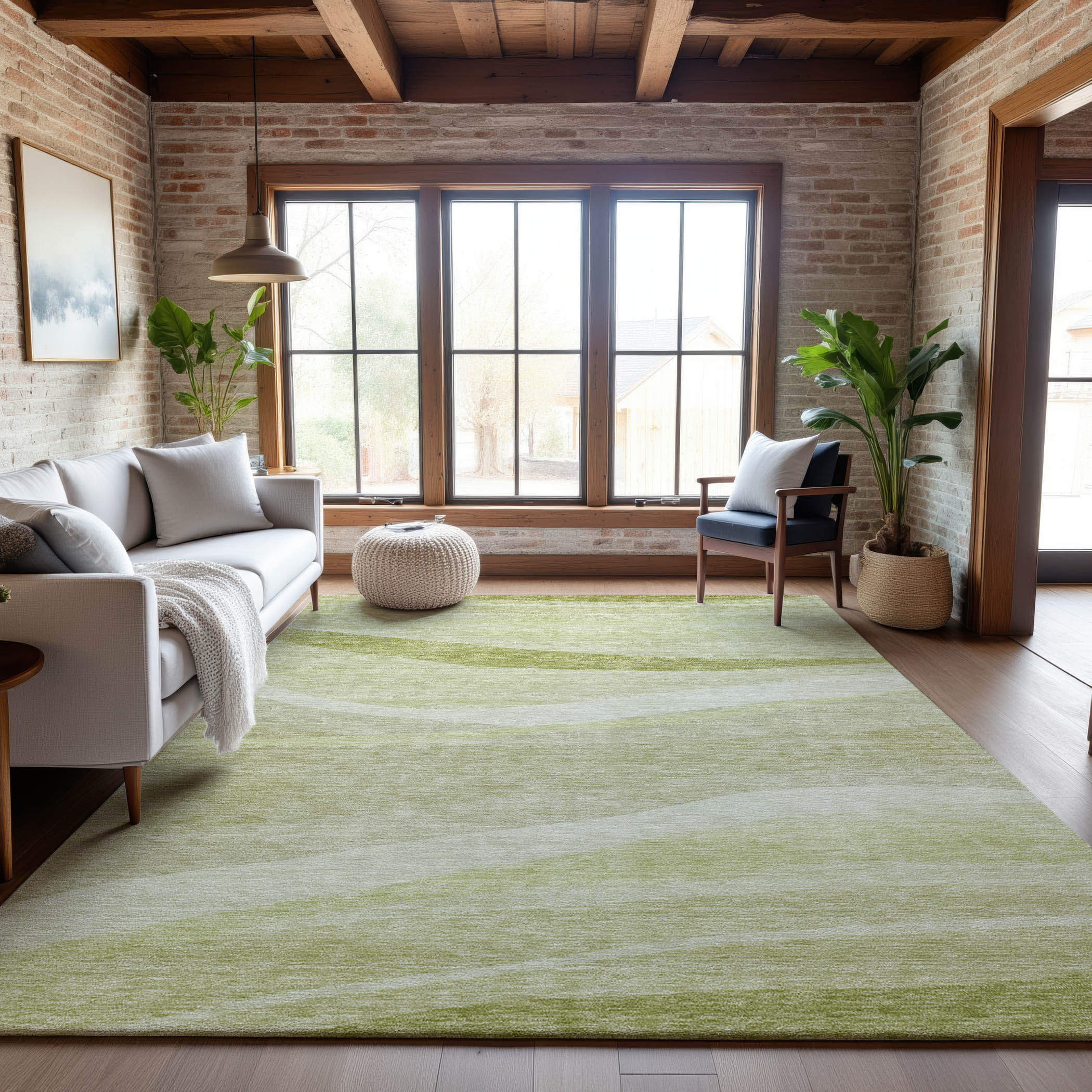 Antigua Machine Washable Transitional Aloe Green Rug 2'6" x 3'10" #shape_Rectangle