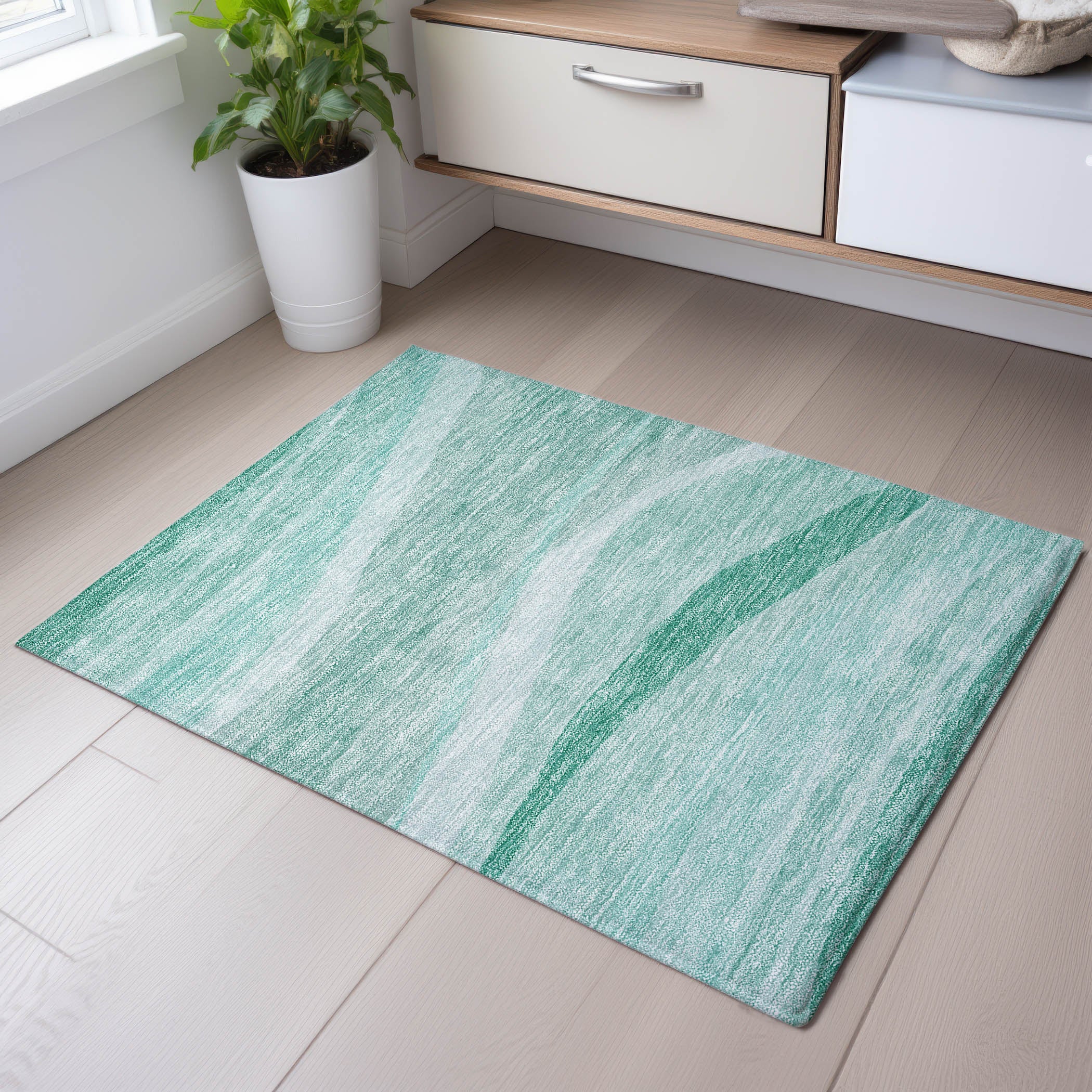Antigua Machine Washable Transitional Aqua Teal Rug 1'8" x 2'6" #shape_Rectangle