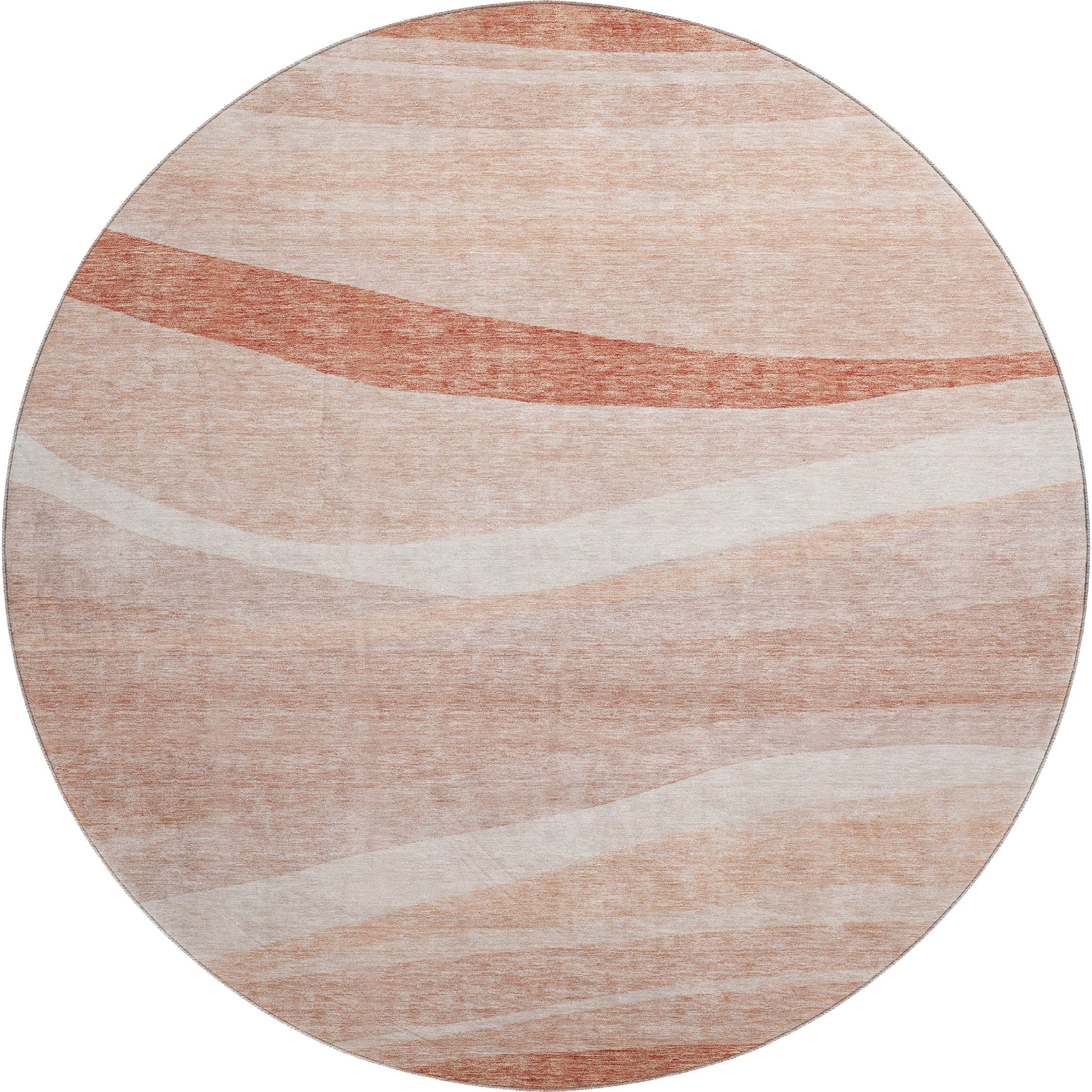 Antigua Machine Washable Transitional Salmon Orange Rug 8' x 8' #shape_Round