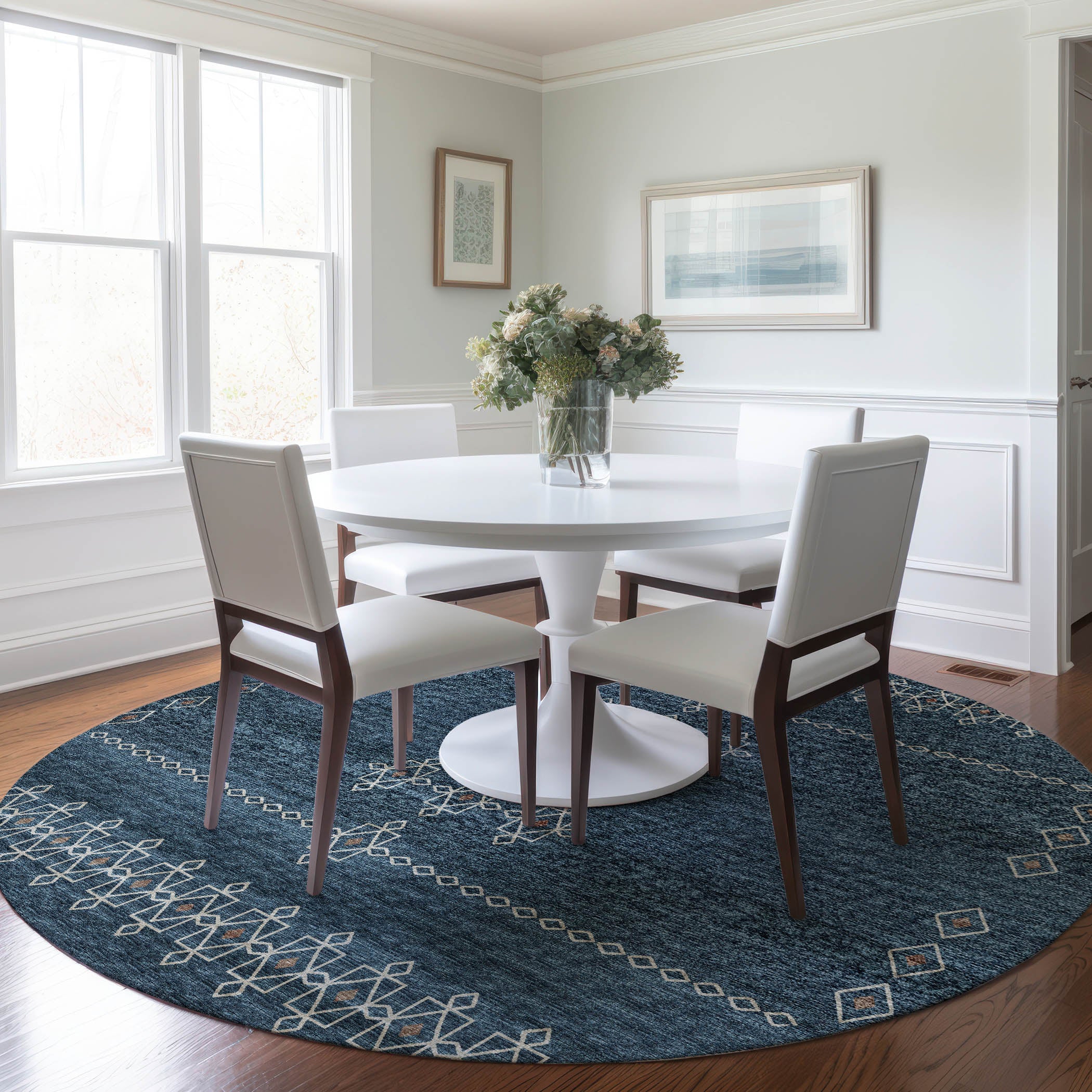 Bergen Machine Washable Transitional Blue Rug 8' x 8' #shape_Round