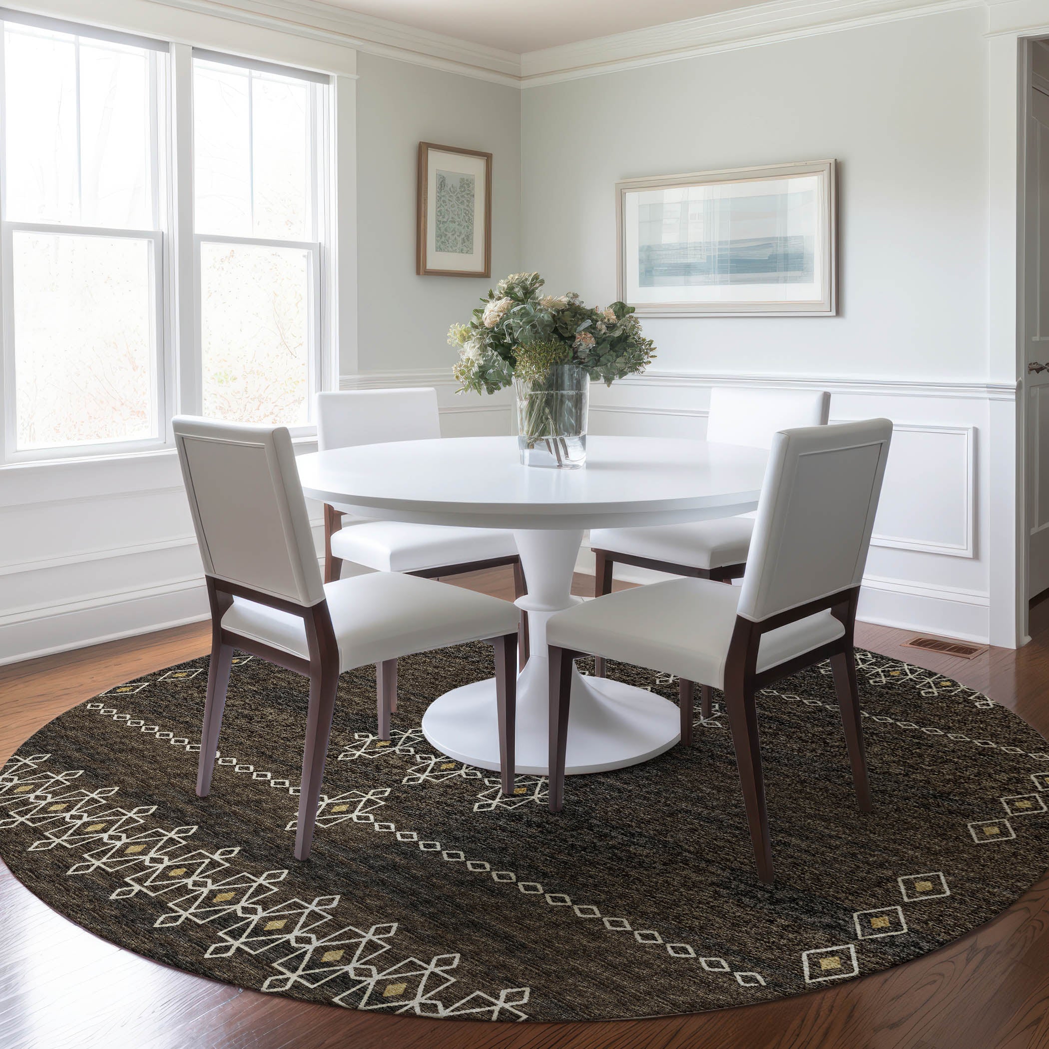 Bergen Machine Washable Transitional Brown Rug 8' x 8' #shape_Round