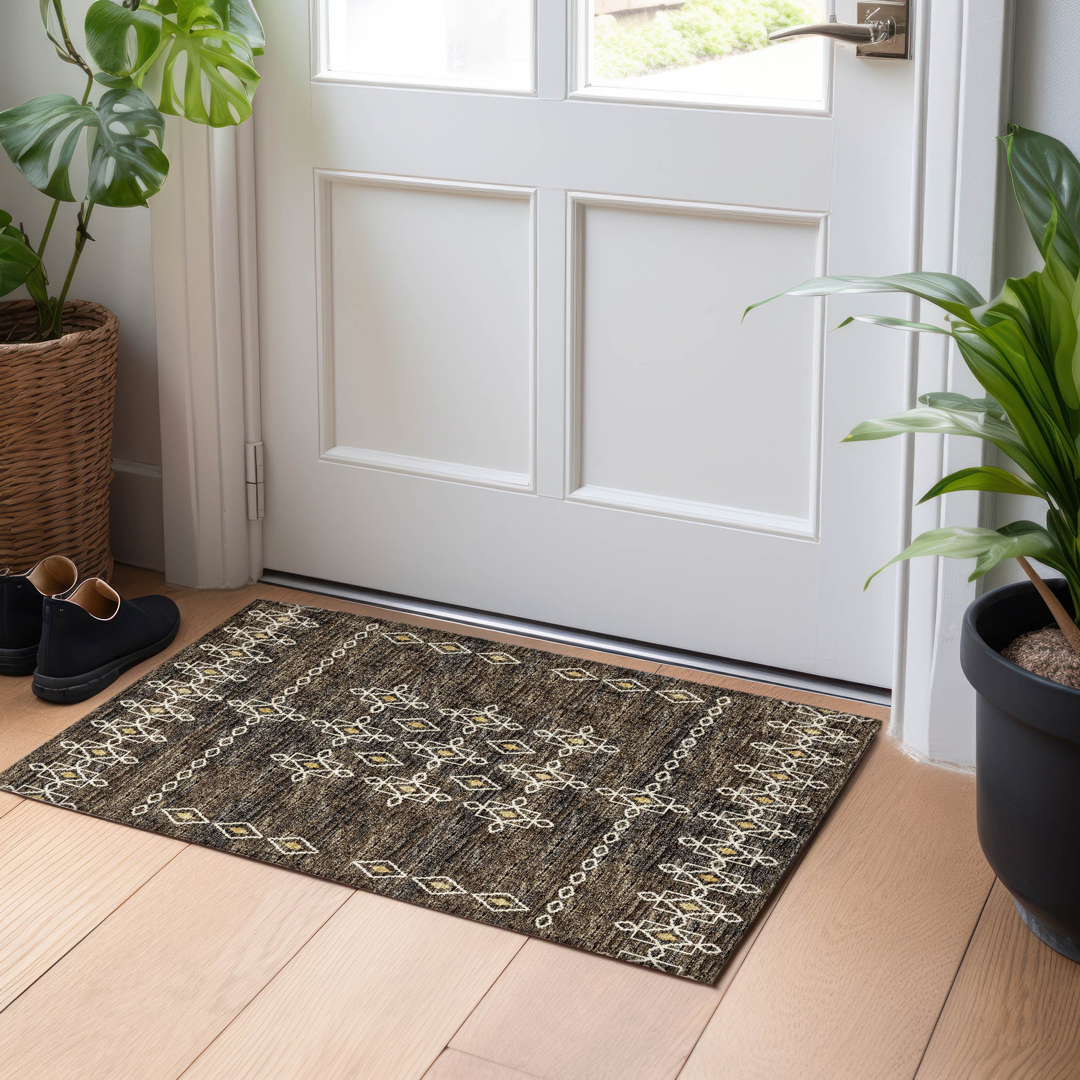 Bergen Machine Washable Transitional Brown Rug 1'8" x 2'6" #shape_Rectangle