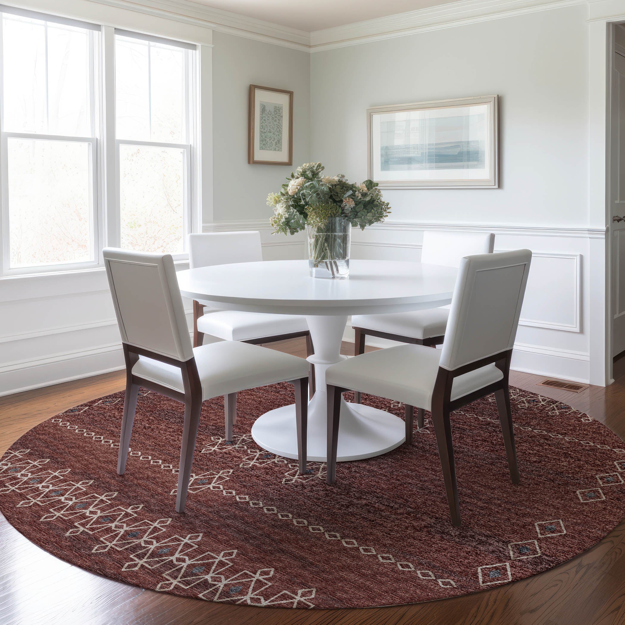 Bergen Machine Washable Transitional Canyon Red Rug 8' x 8' #shape_Round